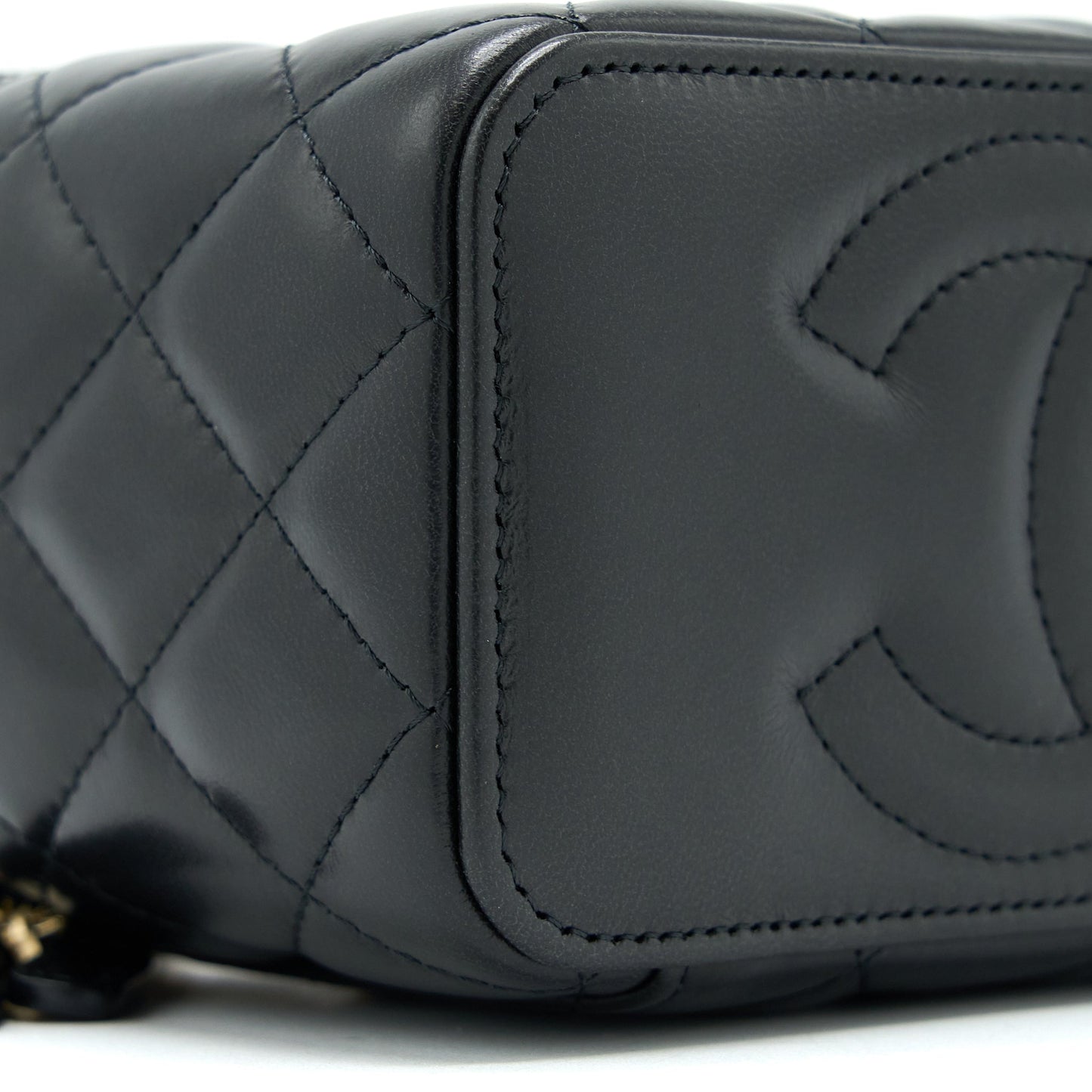 Chanel 22K Gold Pillar Adjustable Chain Long Vanity Lambskin Black