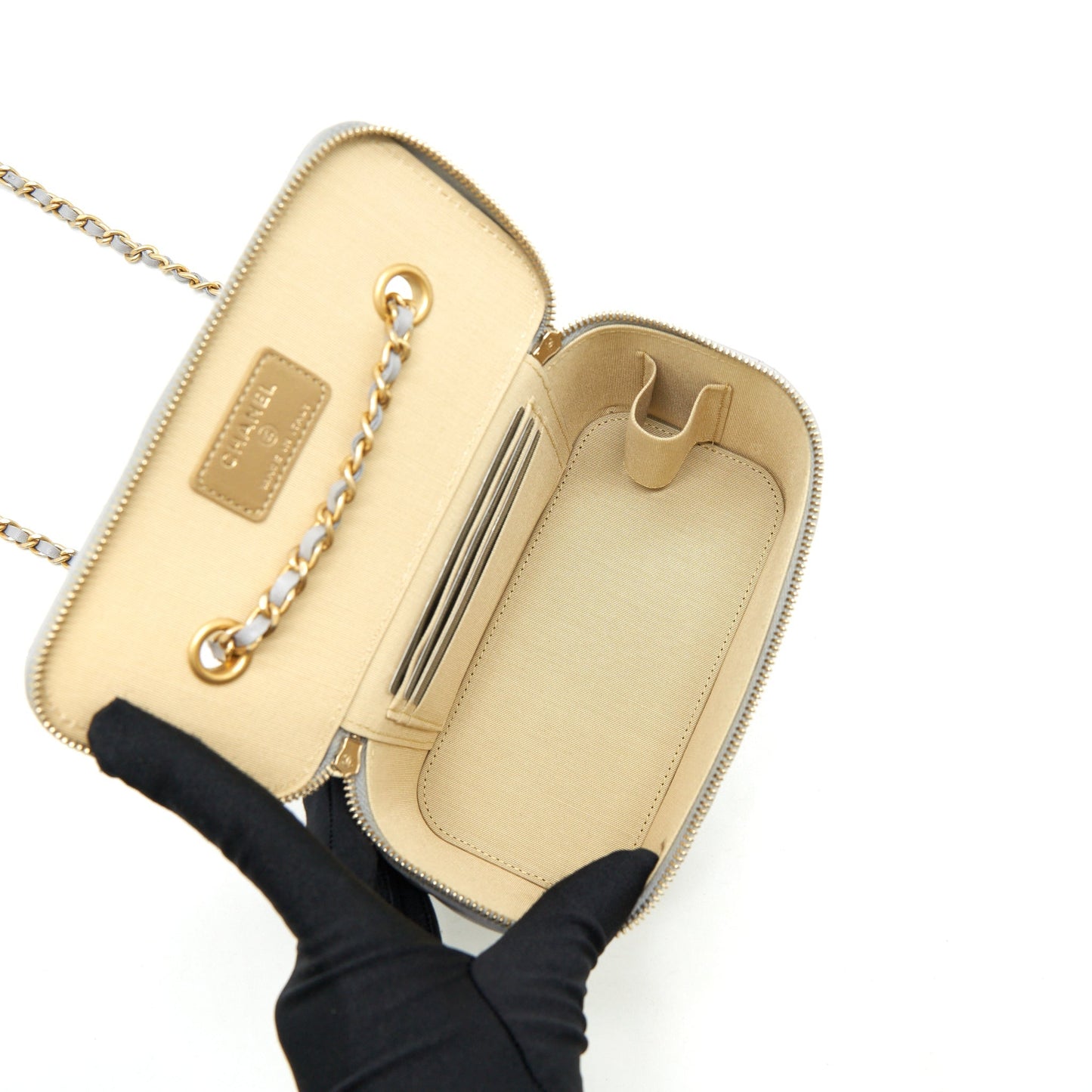 Chanel 21B Pearl Crush Long Vanity With Chain Lambskin Grey