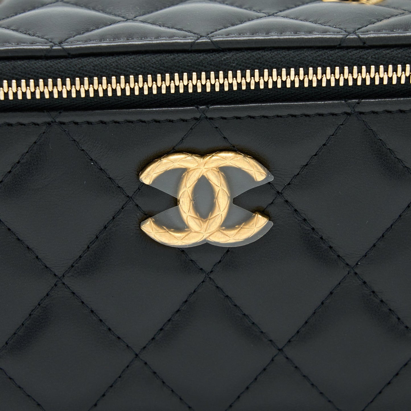 Chanel 22K Gold Pillar Adjustable Chain Long Vanity Lambskin Black