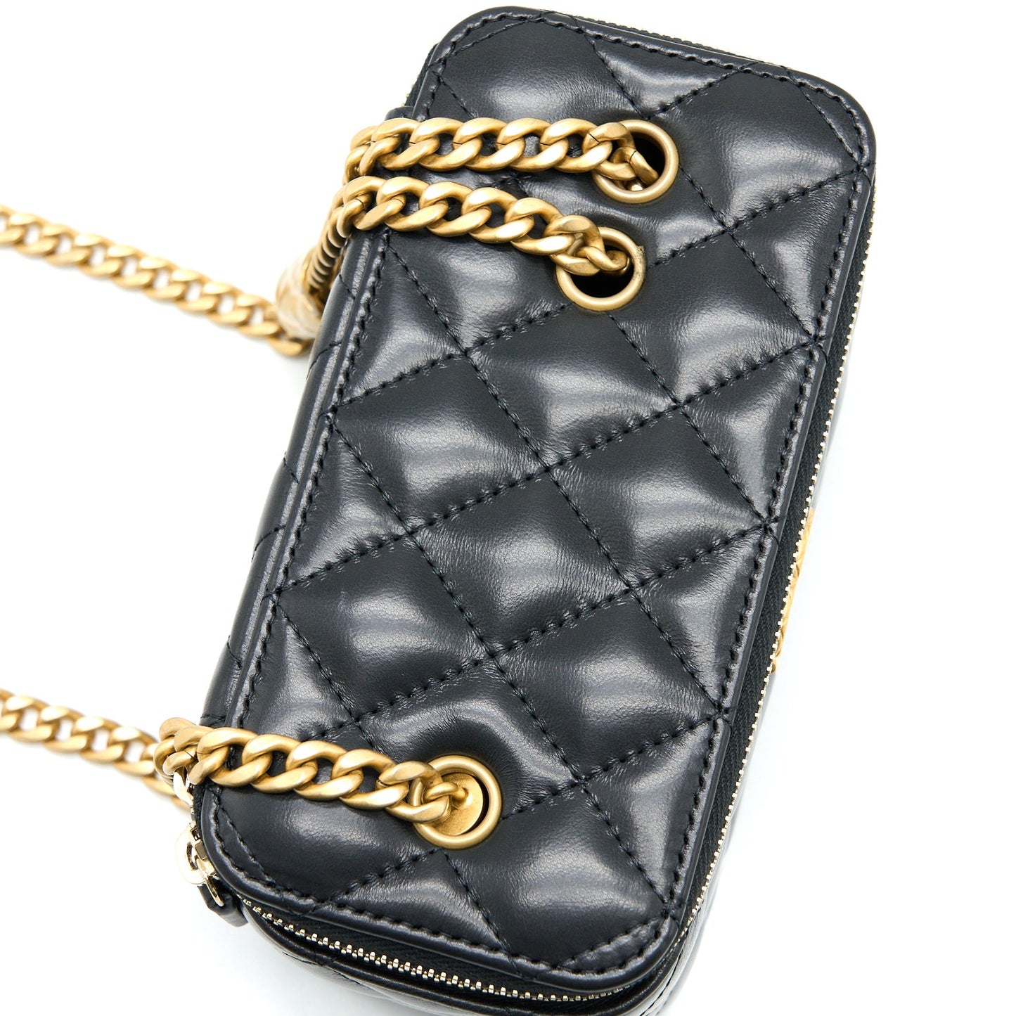 Chanel 22K Gold Pillar Adjustable Chain Long Vanity Lambskin Black