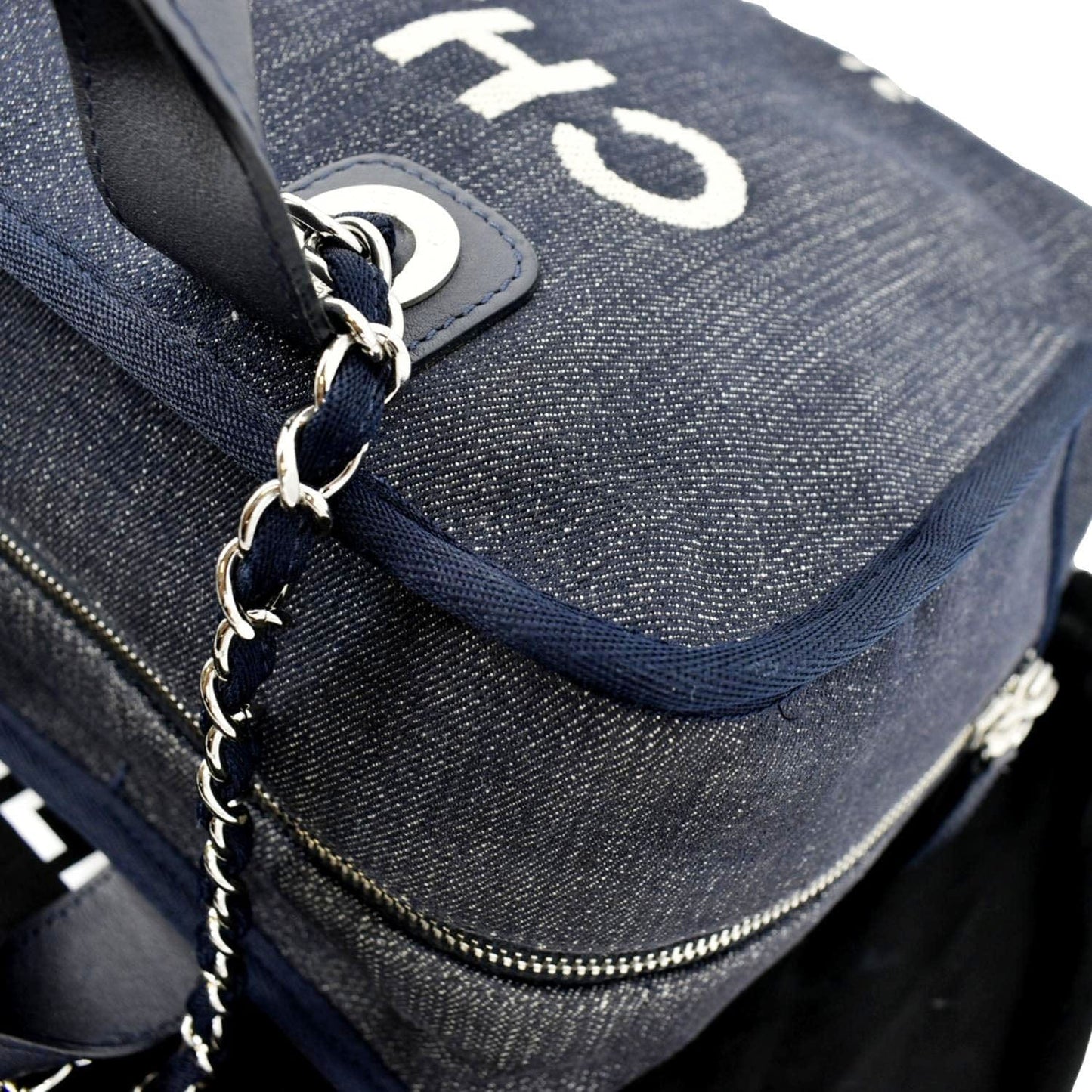 CHANEL Deauville Medium Bowling Denim Shoulder Bag Blue