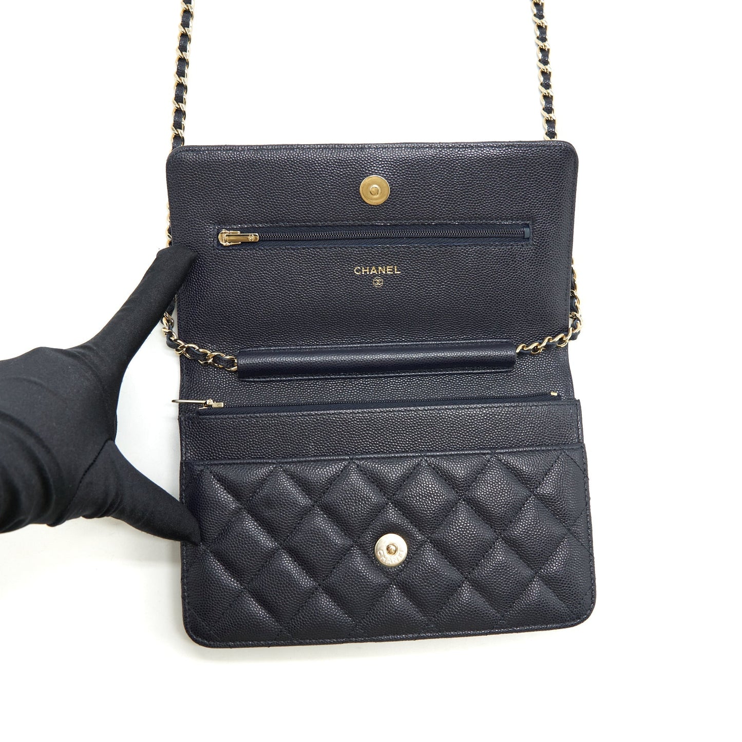 Chanel Classic Wallet On Chain Caviar Navy Blue L