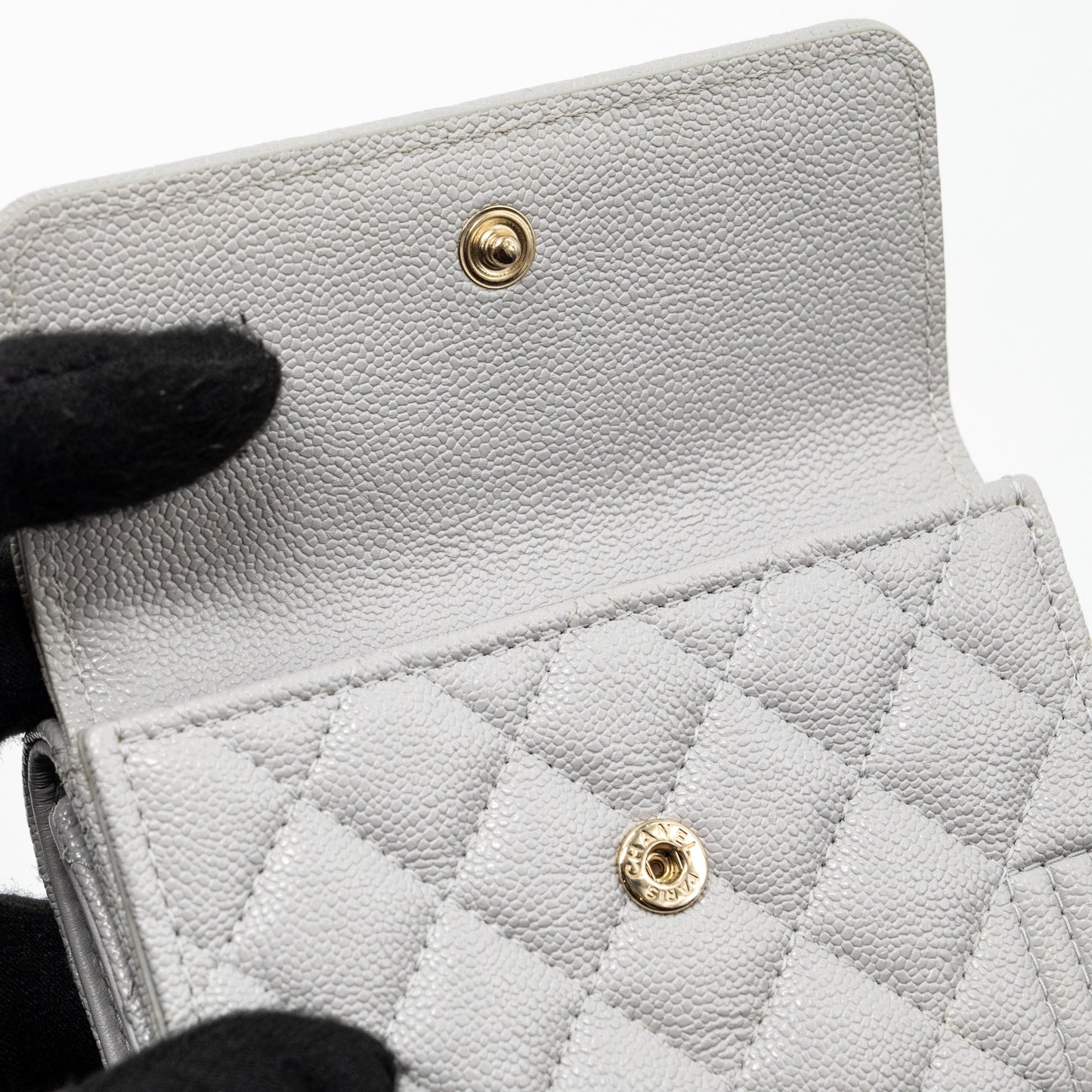 Chanel Compact Wallet Caviar Light Grey L