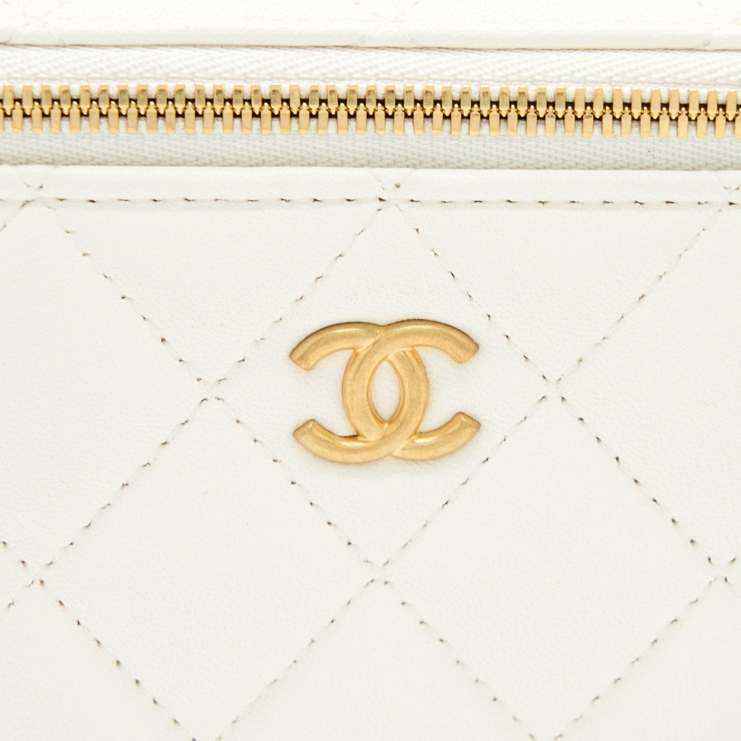 Chanel Long Vanity With Coco Letter Chain Lambskin White