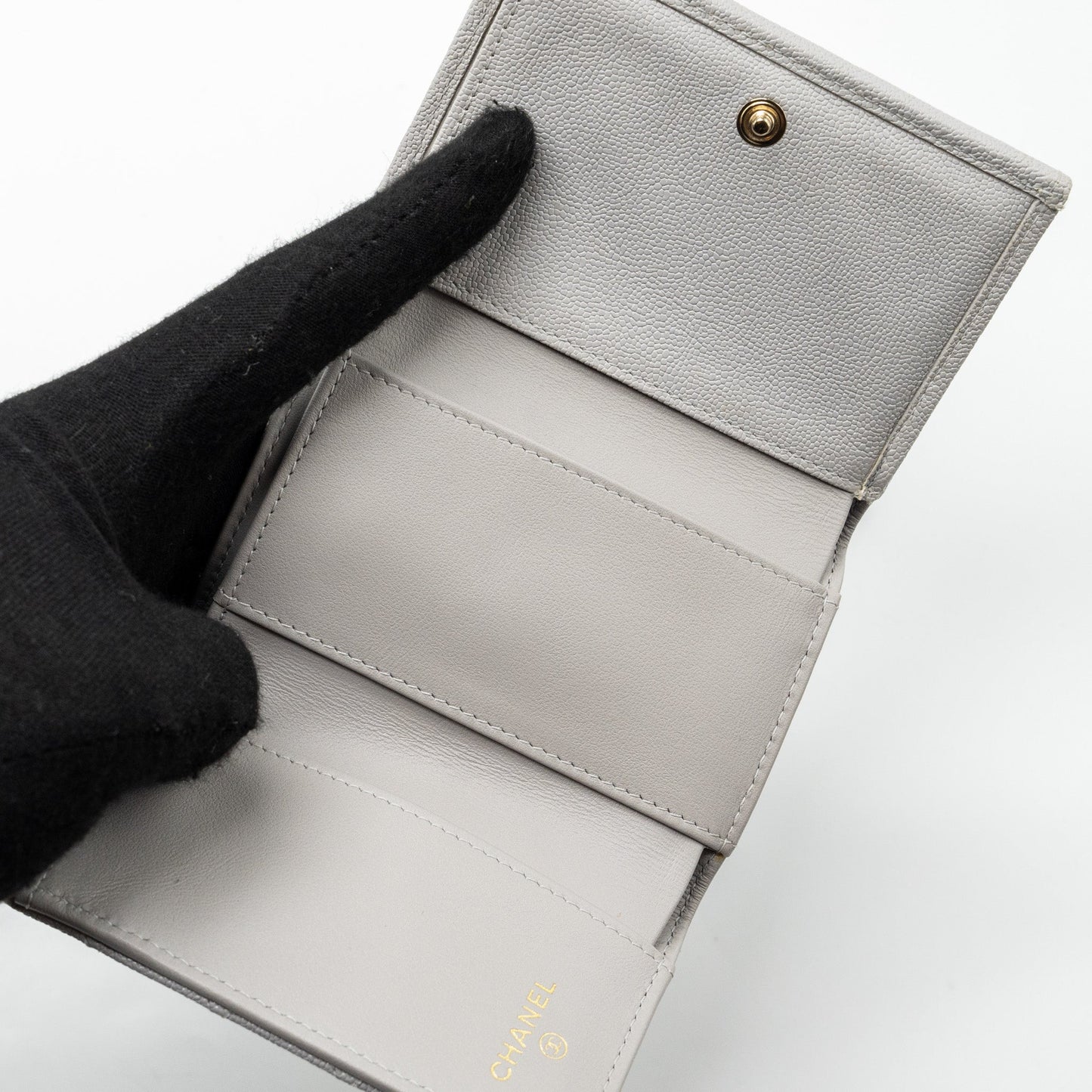 Chanel Compact Wallet Caviar Light Grey L