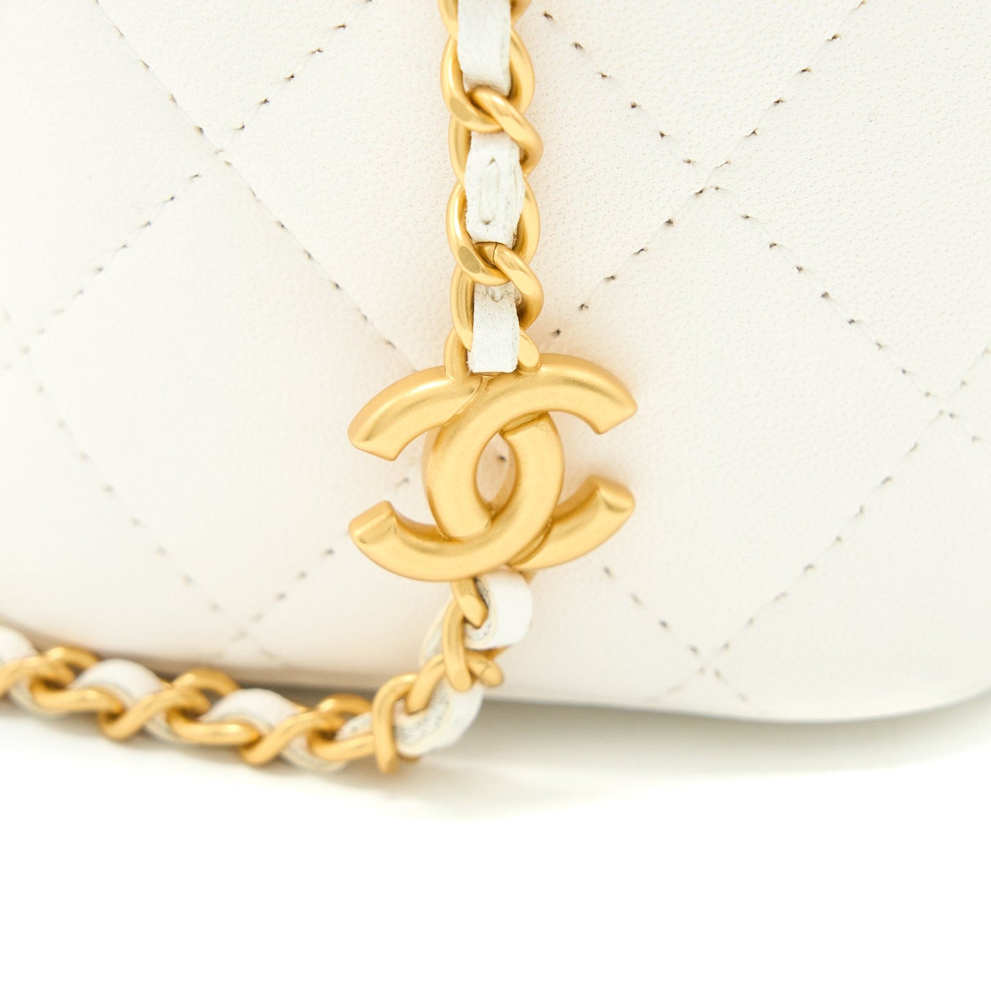 Chanel Long Vanity With Coco Letter Chain Lambskin White