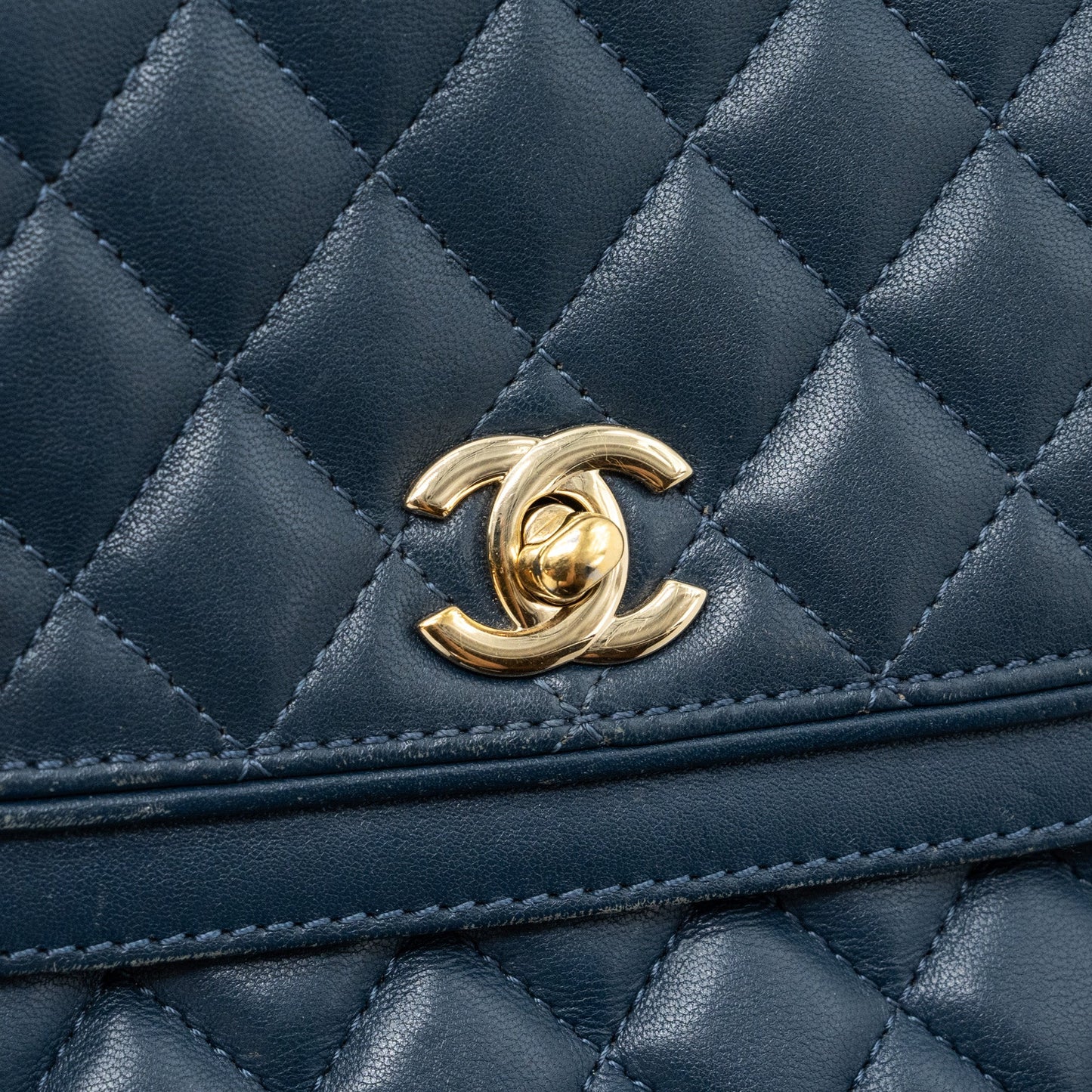 Chanel Quilted Flap Crossbody Bag Lambskin Dark Blue L