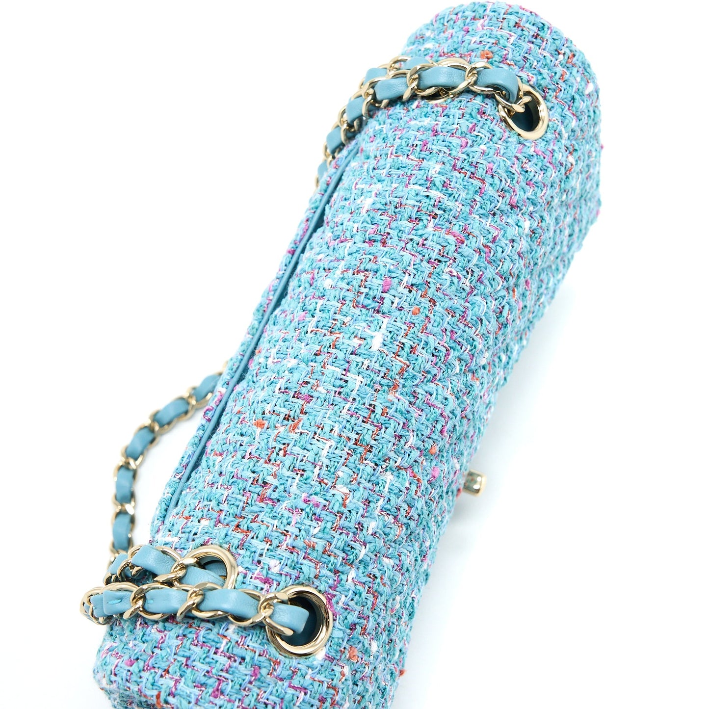 Chanel Tweed Medium Classic Double Flap Bag Light Blue L