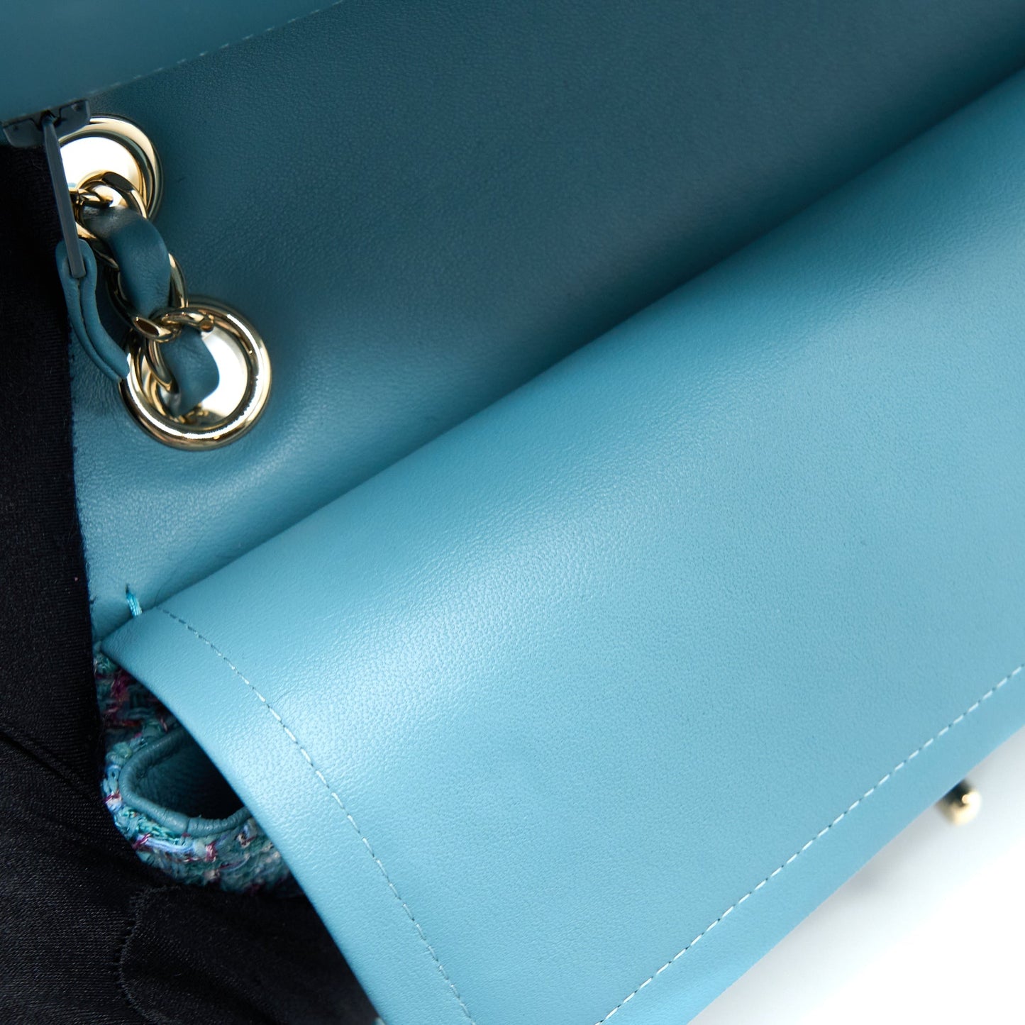 Chanel Tweed Medium Classic Double Flap Bag Light Blue L