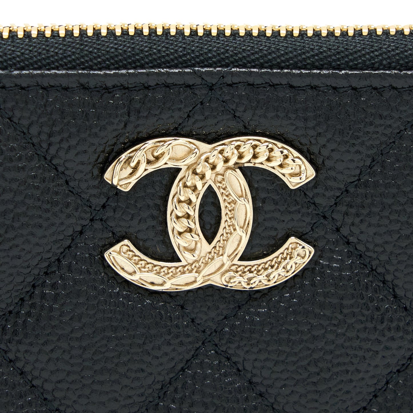 Chanel Zippy Small Pouch Detailed Logo Caviar Black L