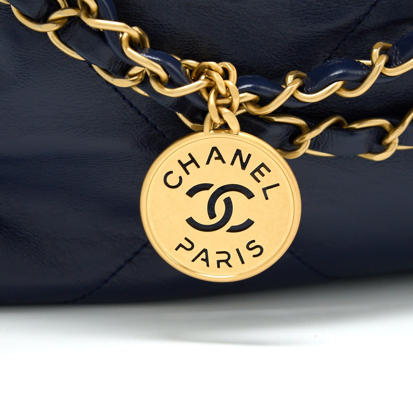 Chanel Small 22 Bag Shiny Calfskin Navy  (Microchip)