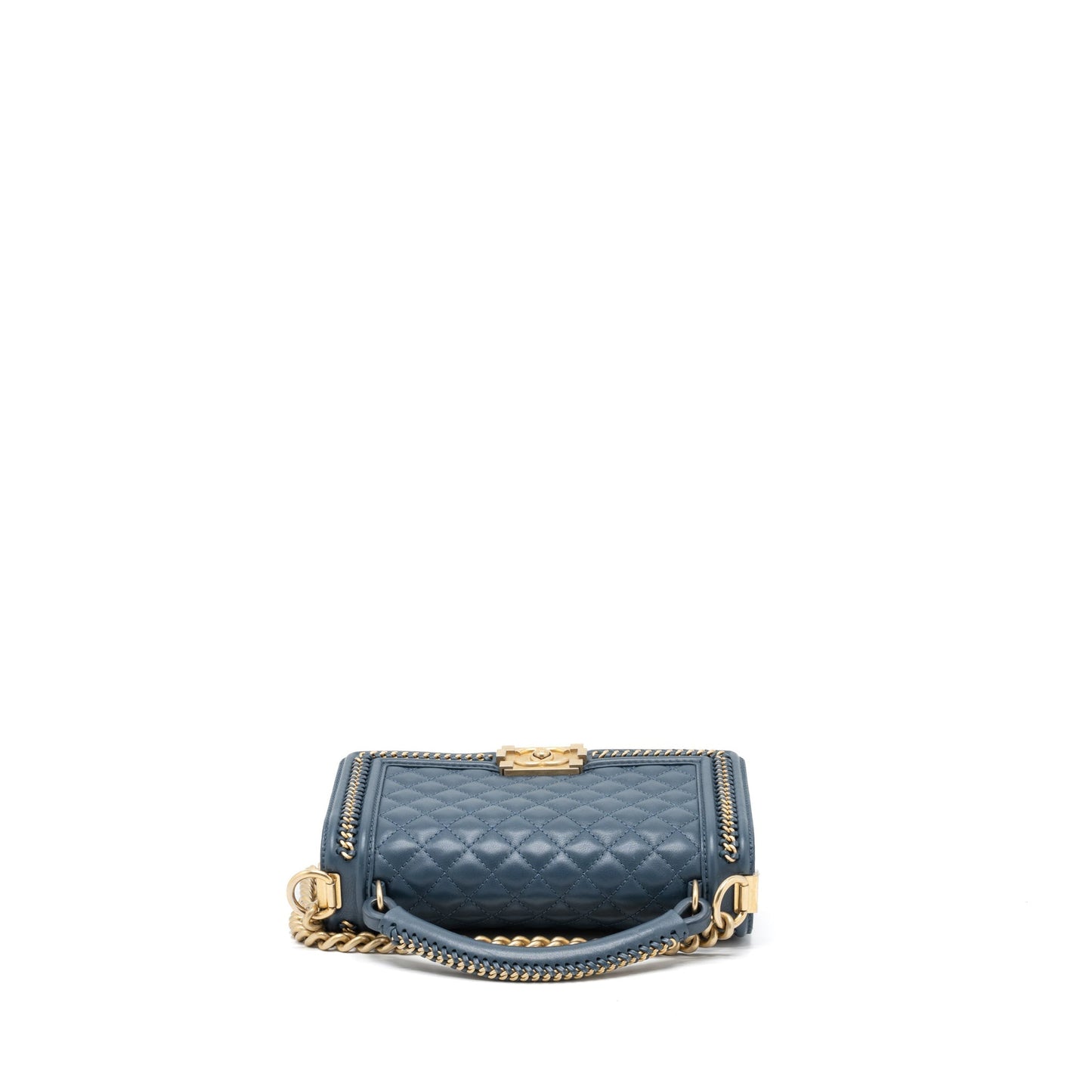 Chanel Top Handle Boy Bag Lambskin Dark Blue Brushed
