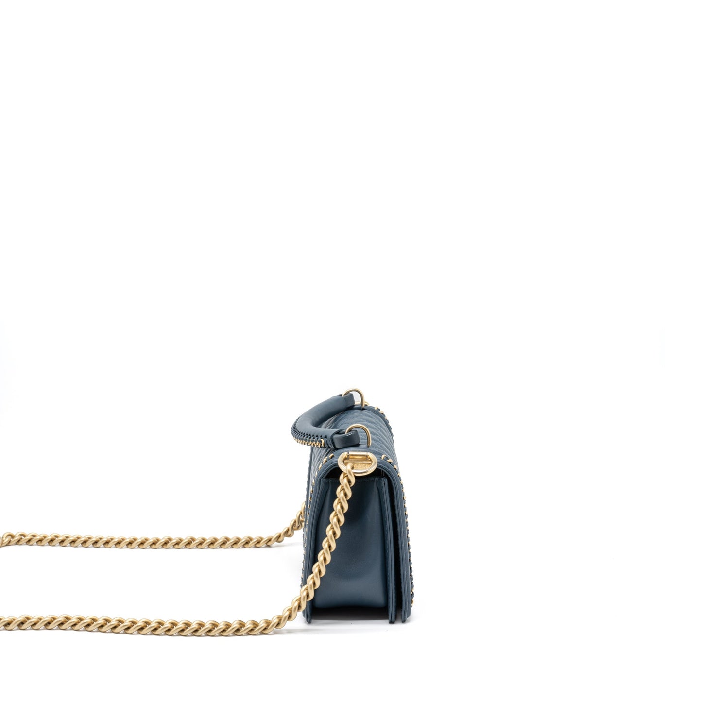 Chanel Top Handle Boy Bag Lambskin Dark Blue Brushed