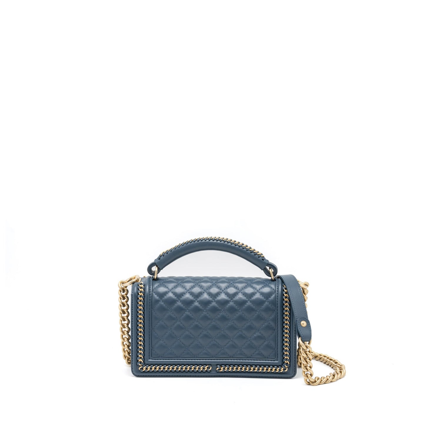 Chanel Top Handle Boy Bag Lambskin Dark Blue Brushed
