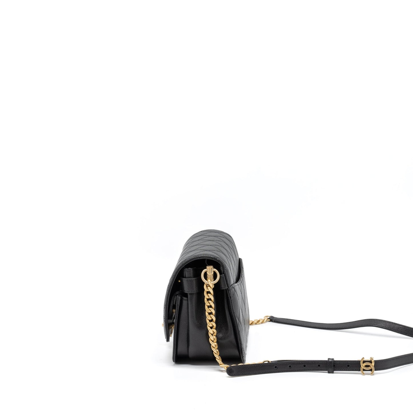 Chanel Messenger Bag Caviar Black Brushed  (Microchip)