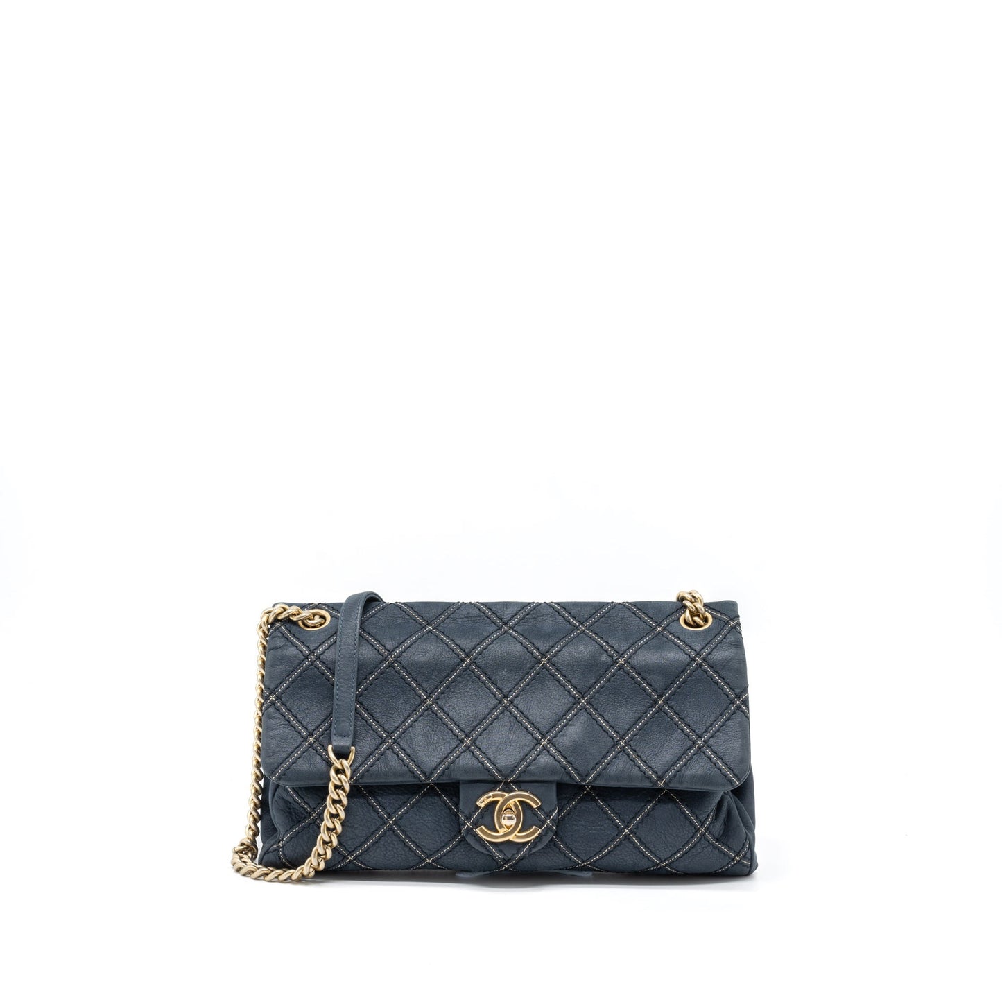 Chanel Quilted Flap Bag Calfskin Iridescent Dark Blue Brushed