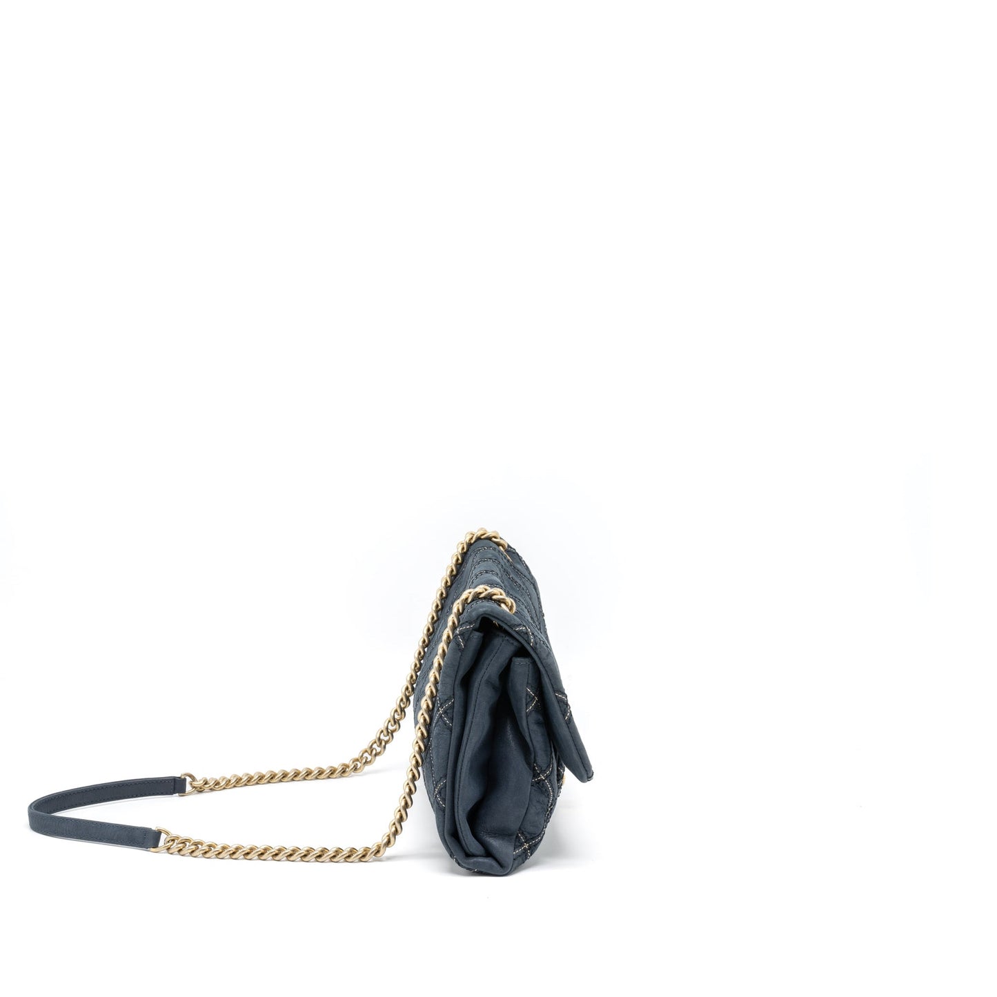Chanel Quilted Flap Bag Calfskin Iridescent Dark Blue Brushed