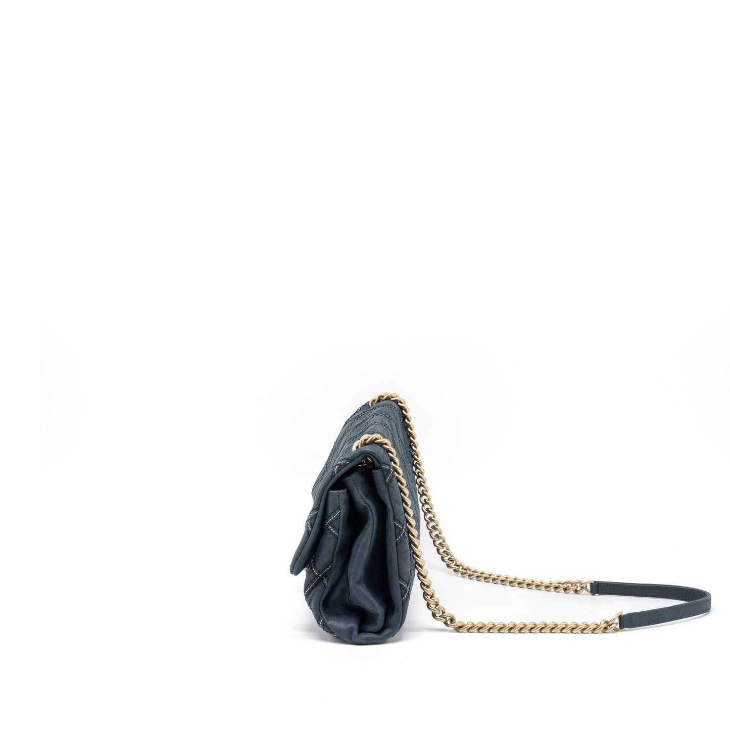 Chanel Quilted Flap Bag Calfskin Iridescent Dark Blue Brushed