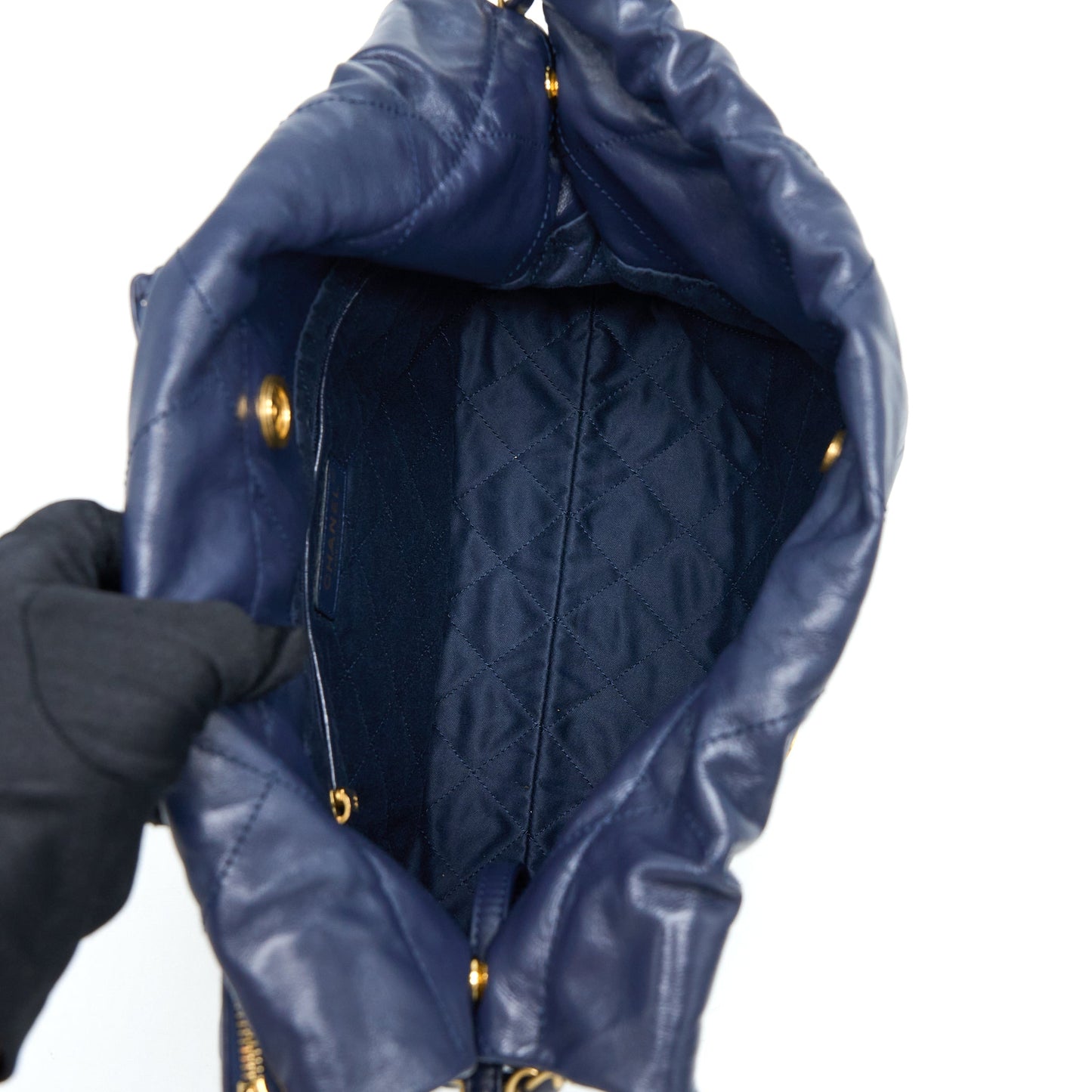Chanel Small 22 Bag Shiny Calfskin Navy  (Microchip)