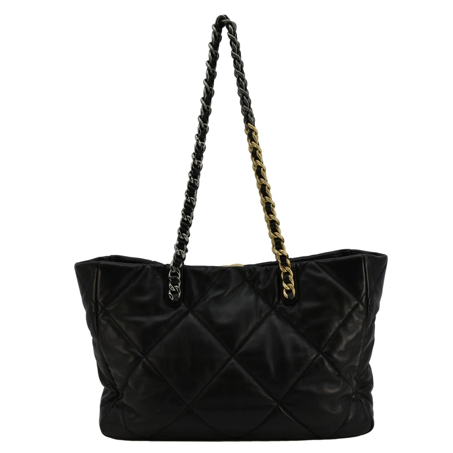 CHANEL 19 East West Quilted Leather Shopping Tote Bag Black