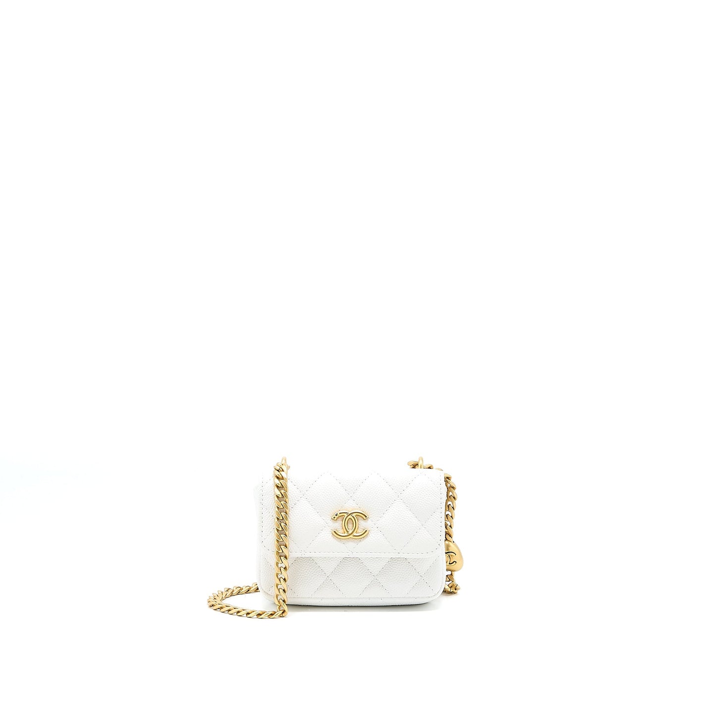 Chanel 23C Coco Love Mini Flap Bag with Chain Caviar White Brushed  (Microchip)