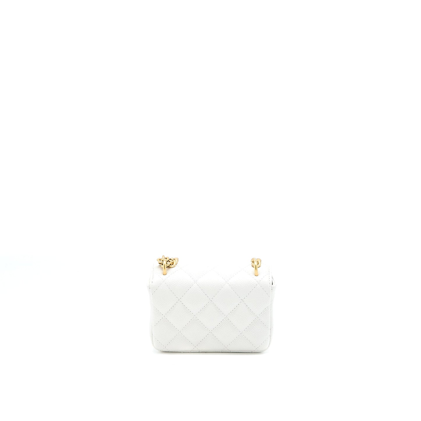 Chanel 23C Coco Love Mini Flap Bag with Chain Caviar White Brushed  (Microchip)