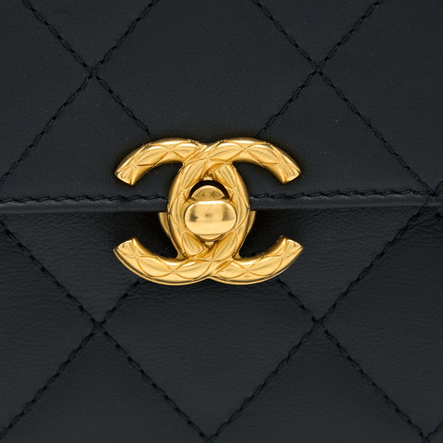 Chanel Handle Flap Bag Calfskin Black Brushed  (Microchip)
