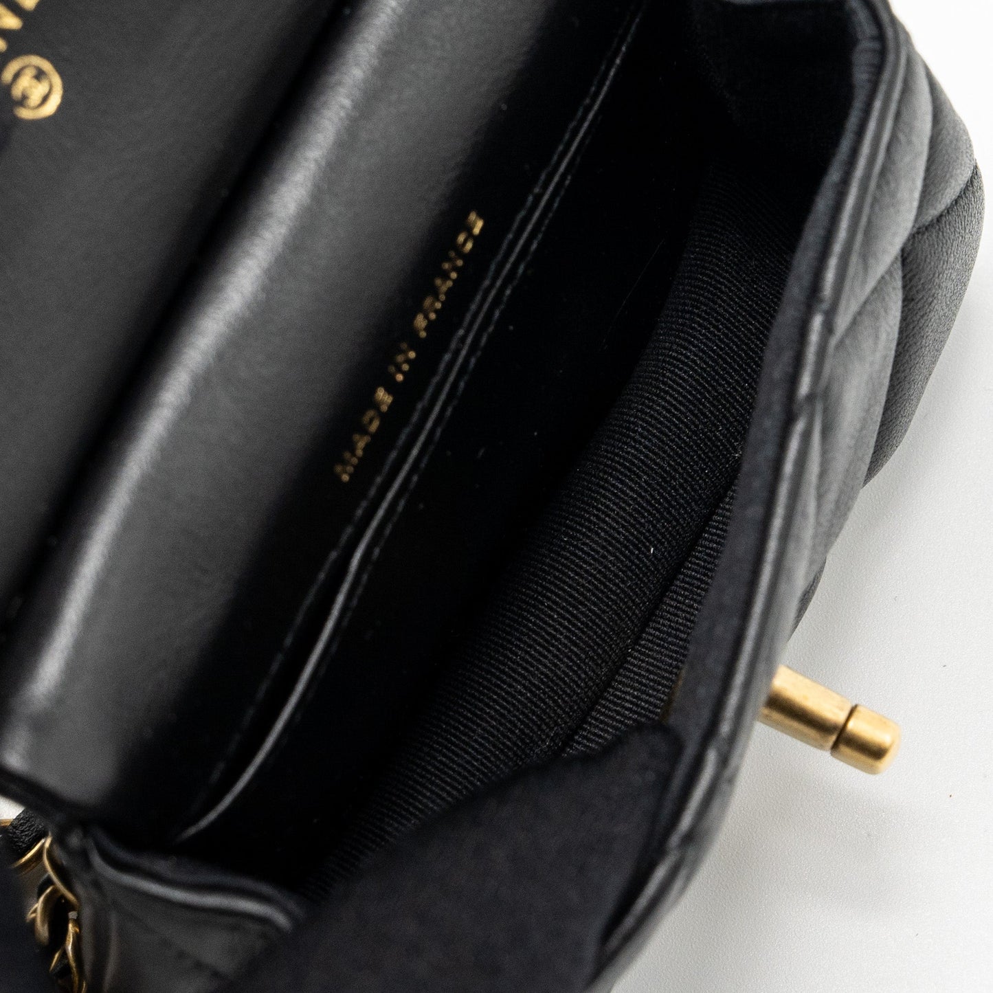 Chanel 21K Mini Flap Bag Calfskin Black Brushed