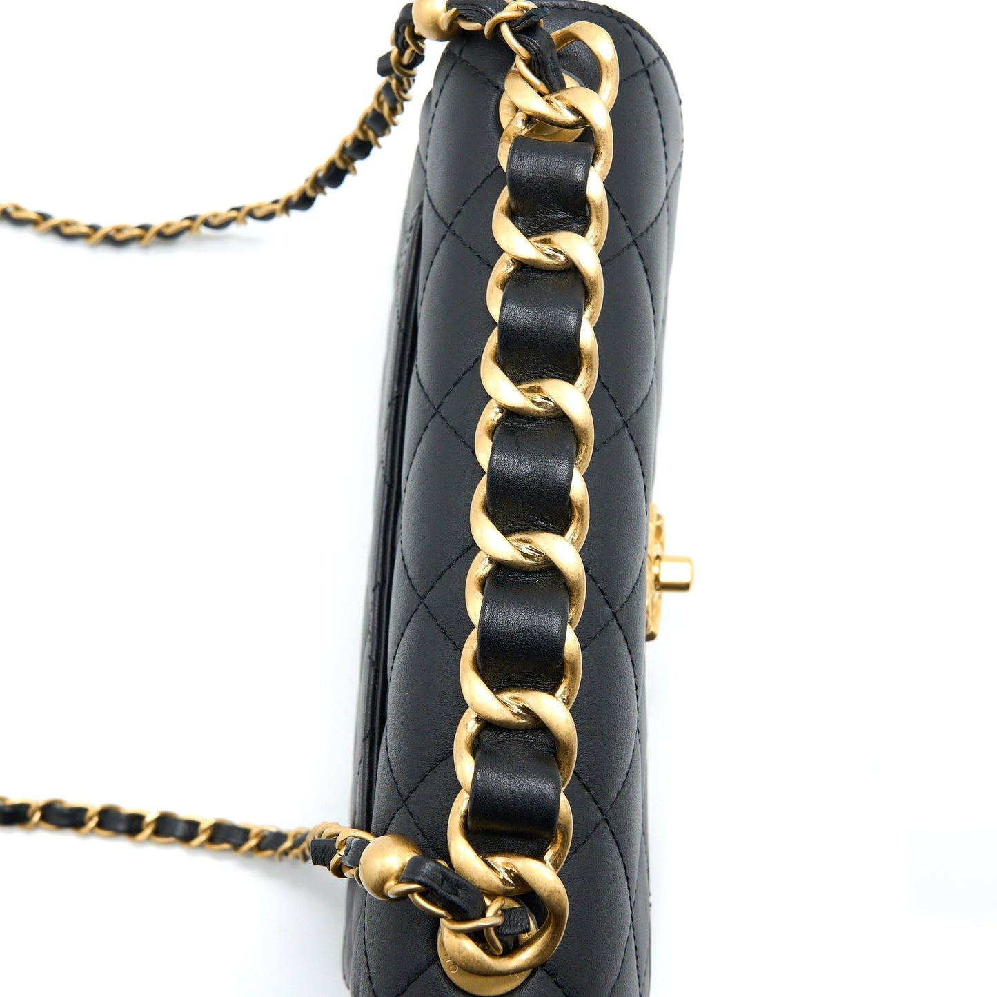 Chanel Handle Flap Bag Calfskin Black Brushed  (Microchip)