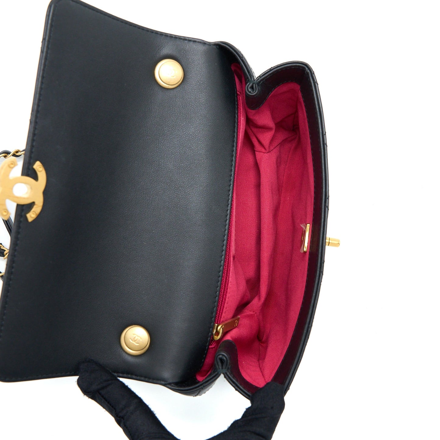 Chanel Handle Flap Bag Calfskin Black Brushed  (Microchip)