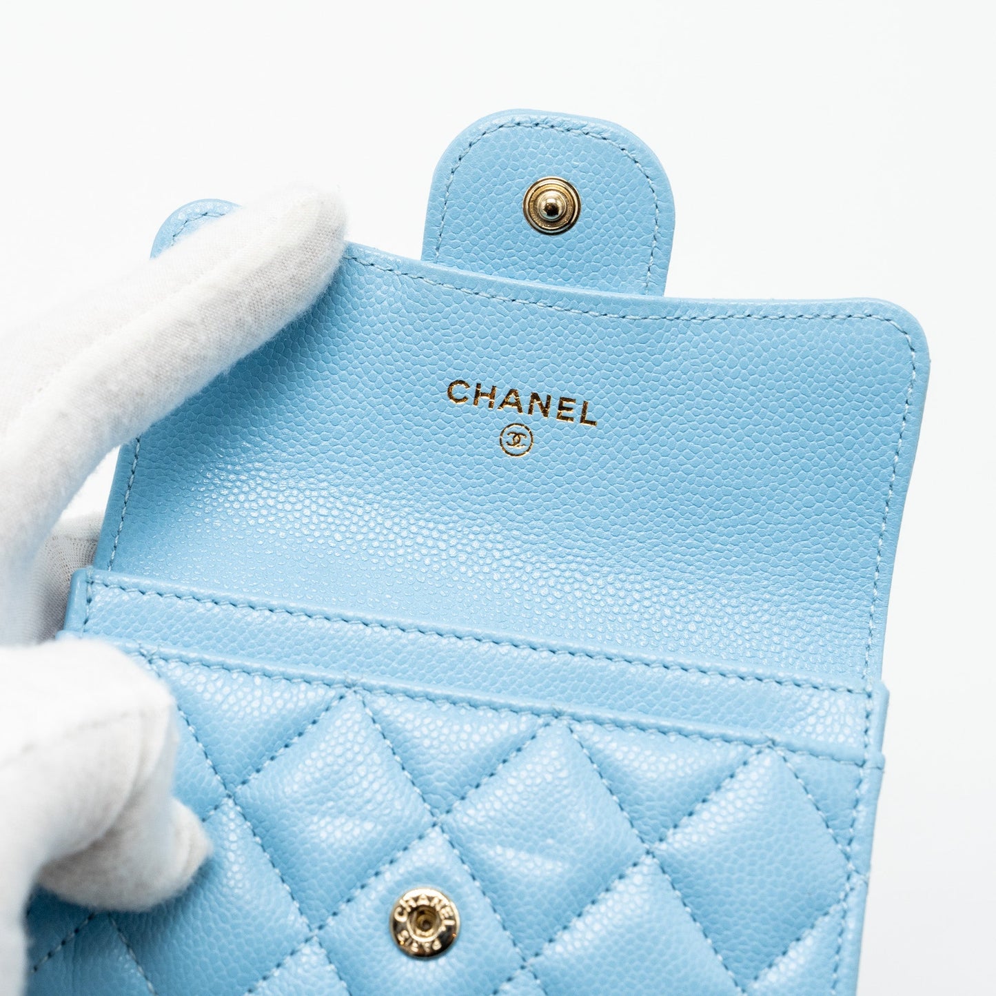Chanel classic flap card holder caviar blue L (microchip)