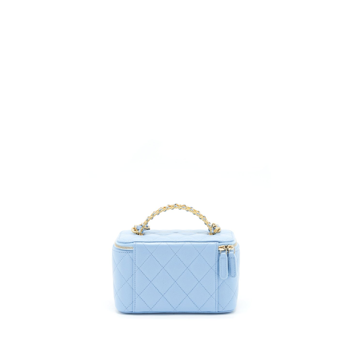 Chanel 22S Letter Logo Top Handle Long Vanity With Chain Caviar Light Blue