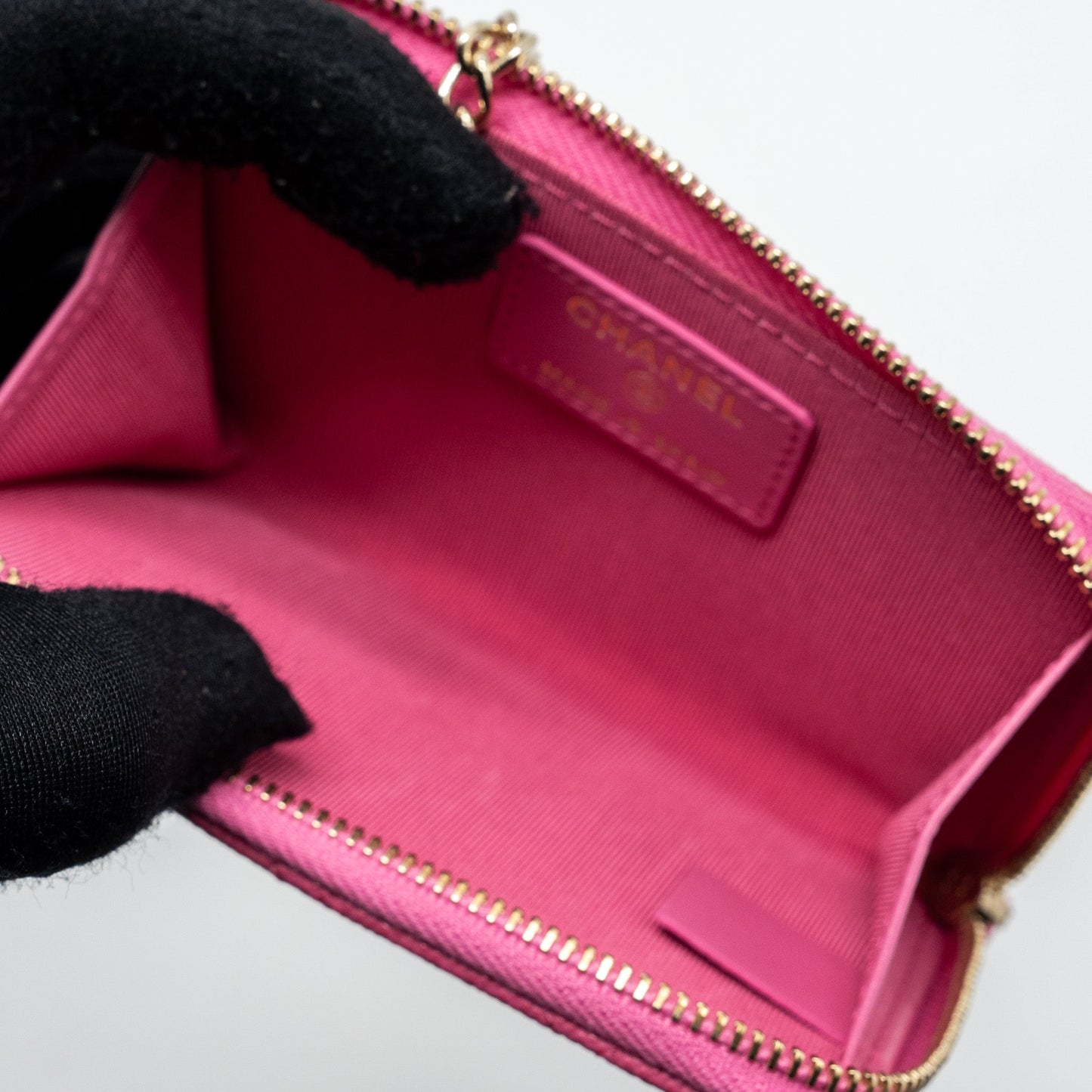 Chanel zippy key ring pouch caviar pink L