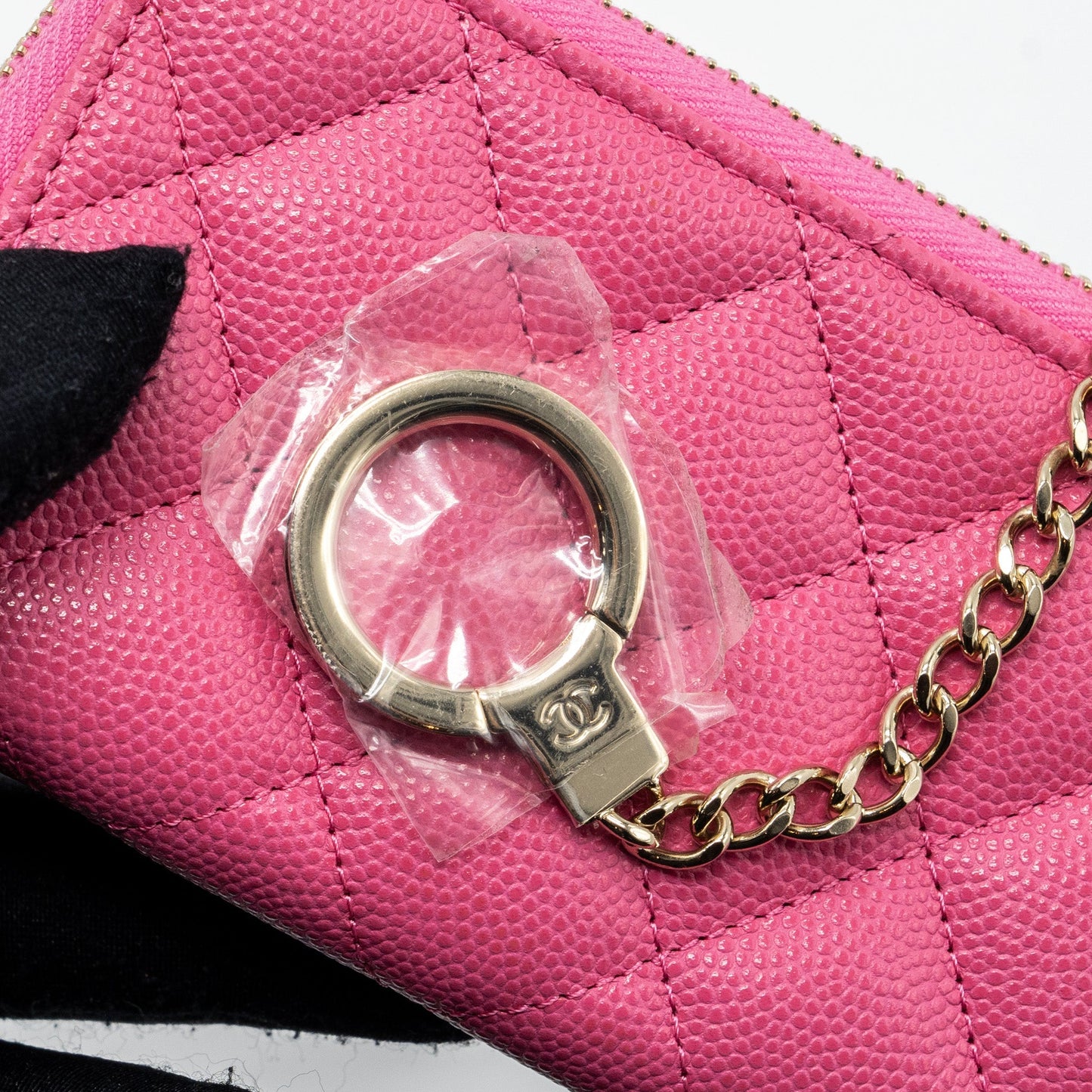 Chanel zippy key ring pouch caviar pink L