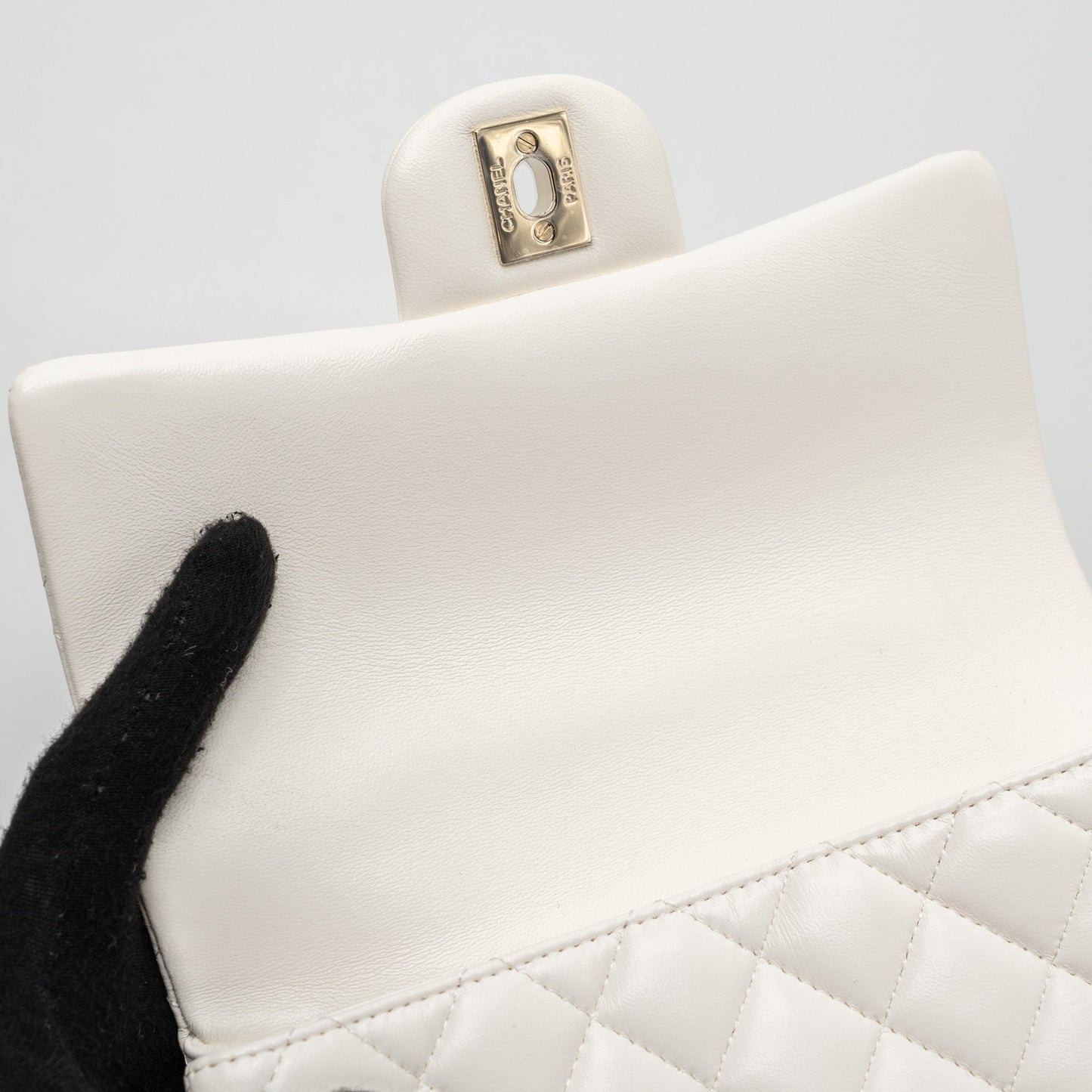Chanel top handle mini rectangular flap bag lambskin white L (Microchip)