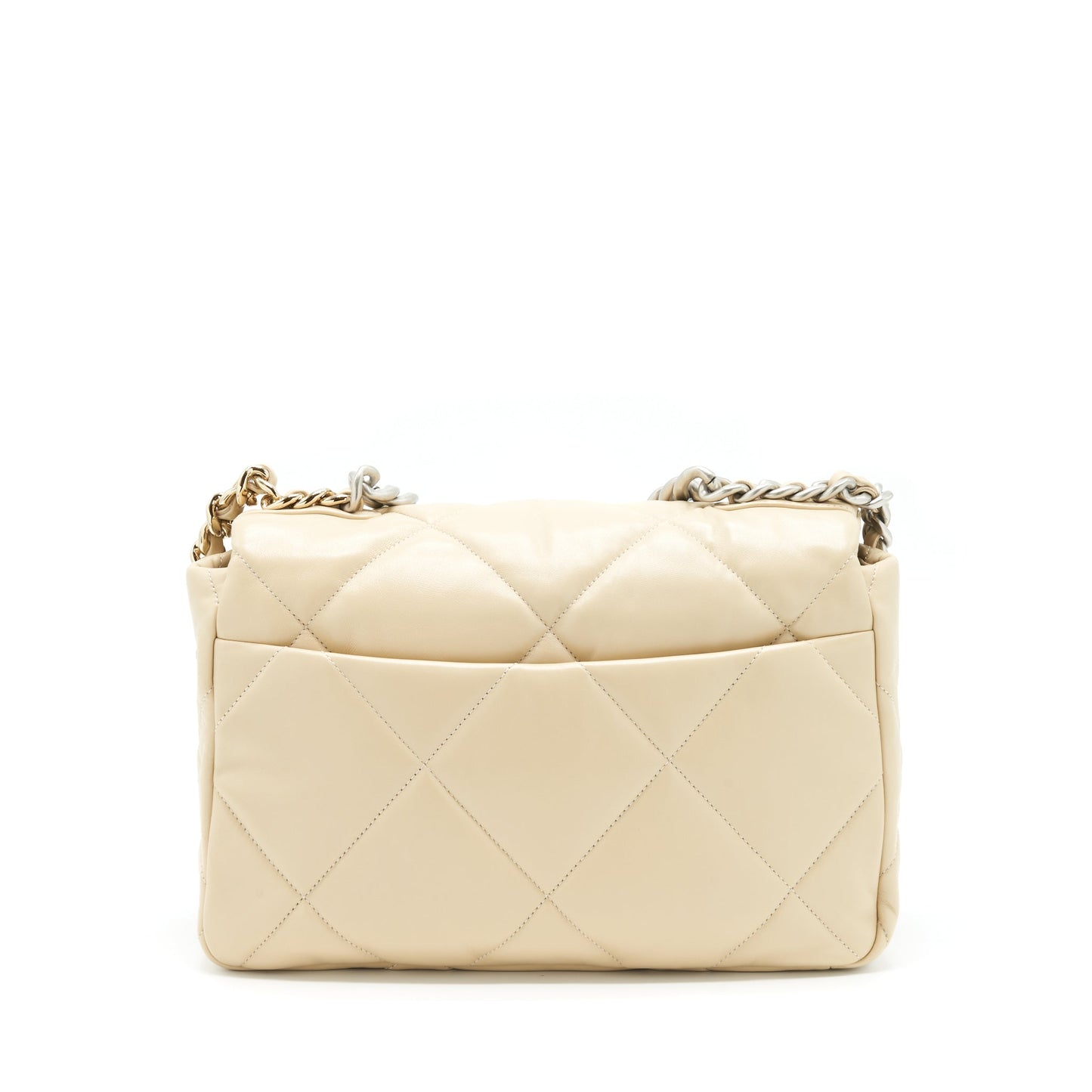 Chanel Medium 19 Bag Quilted Goatskin leather Light Beige Gold/Silver Hardware