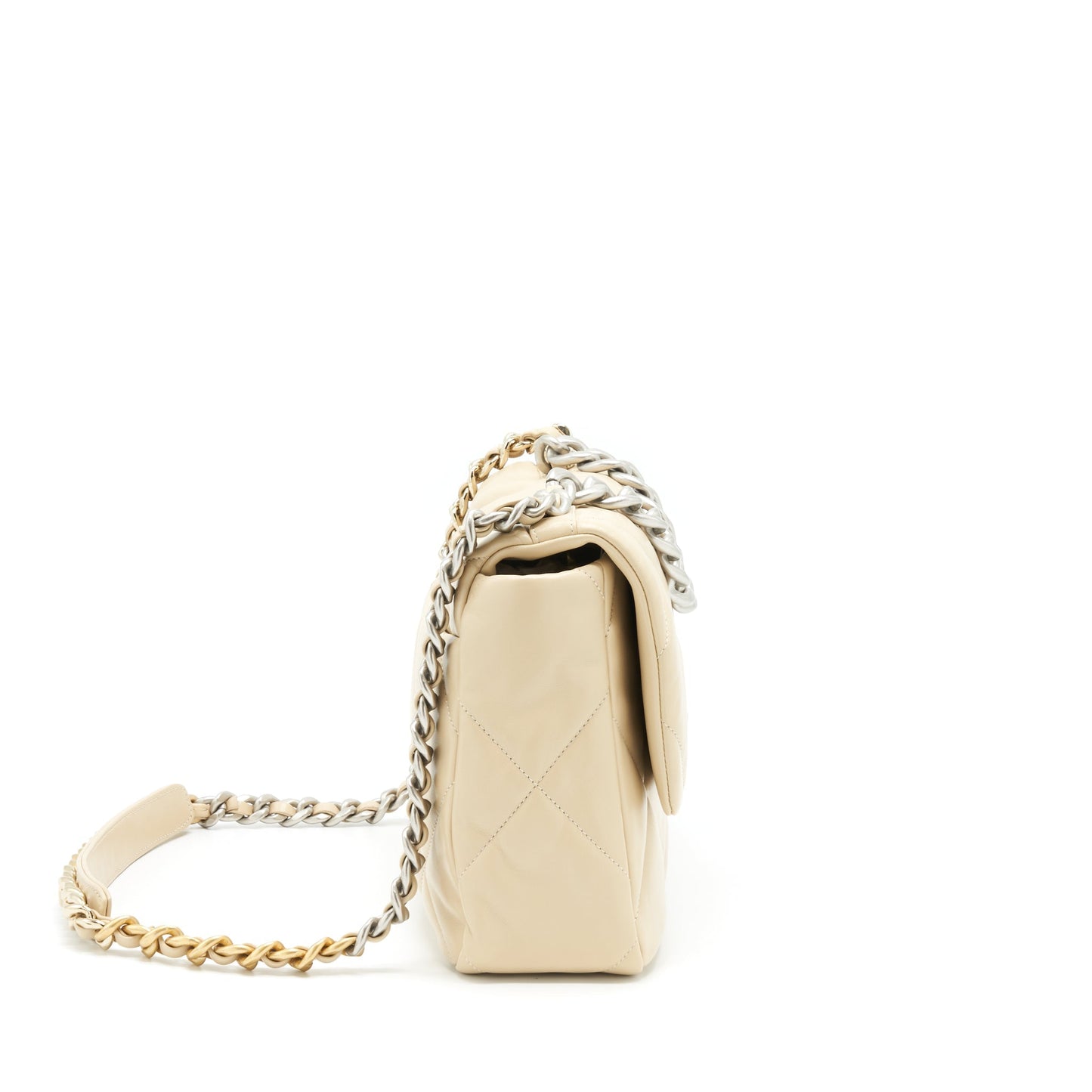 Chanel Medium 19 Bag Quilted Goatskin leather Light Beige Gold/Silver Hardware