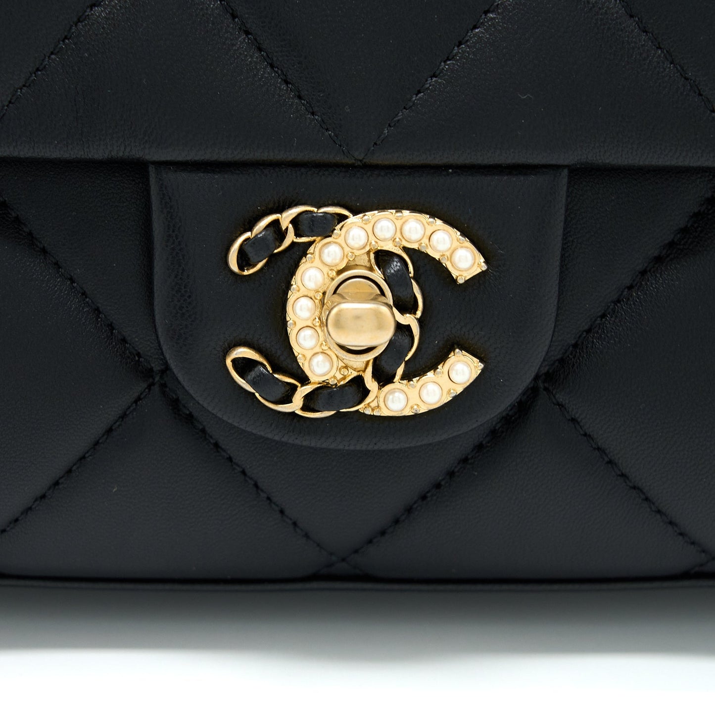 Chanel Quilted Detailed Logo Flap Bag Lambskin Black  (Microchip)