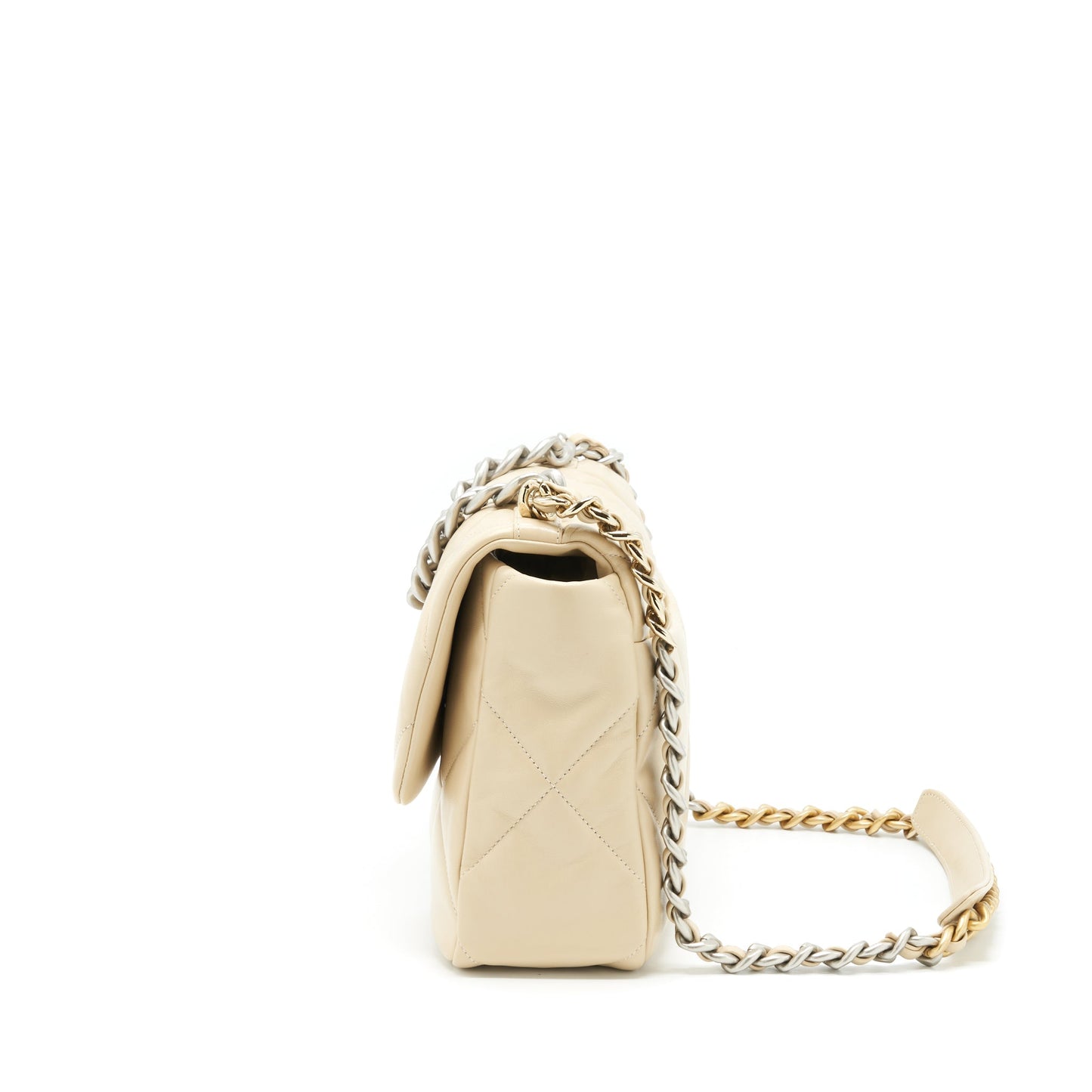 Chanel Medium 19 Bag Quilted Goatskin leather Light Beige Gold/Silver Hardware