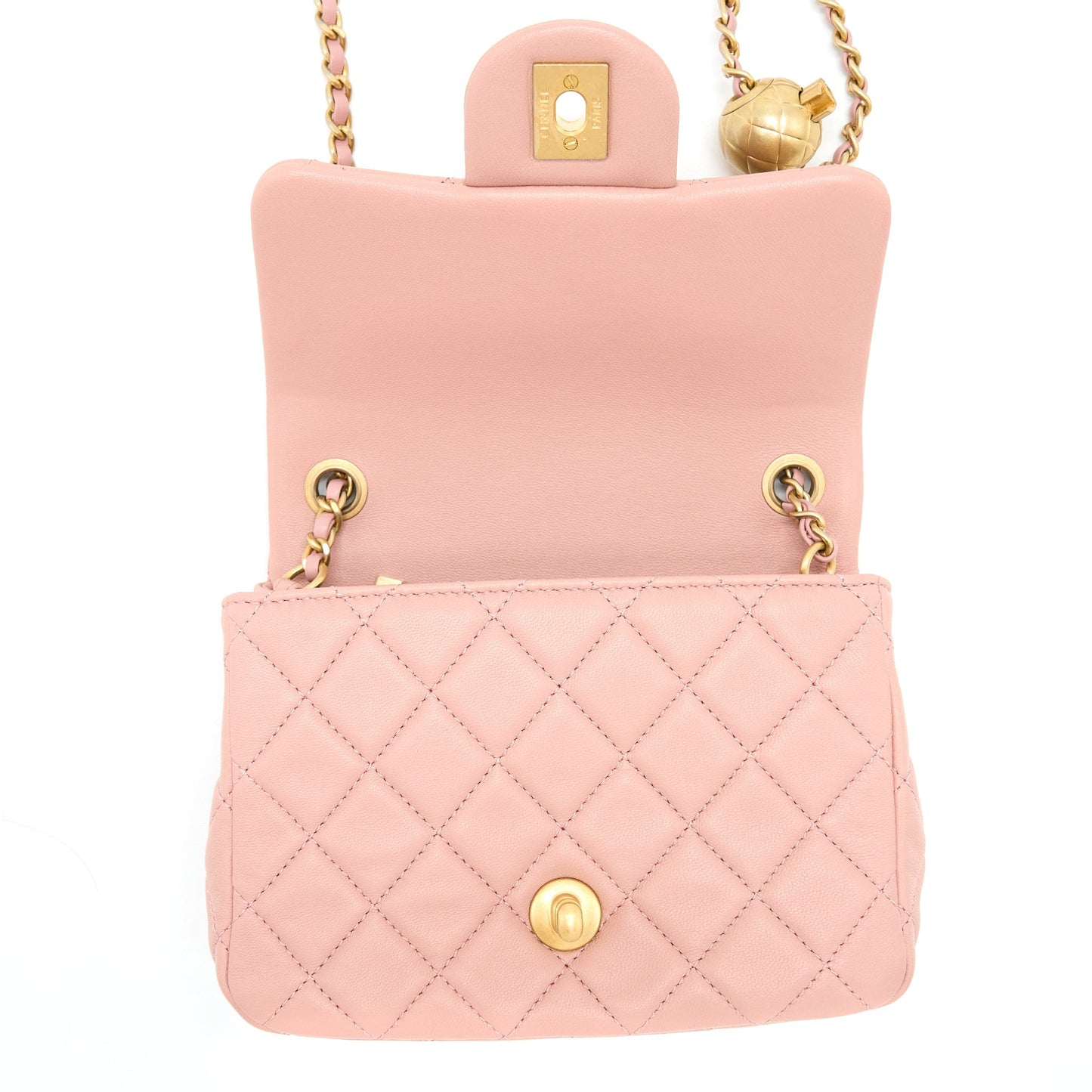 Chanel Pearl Crush Mini Square Flap Bag Lambskin Dark Pink  (Microchip)