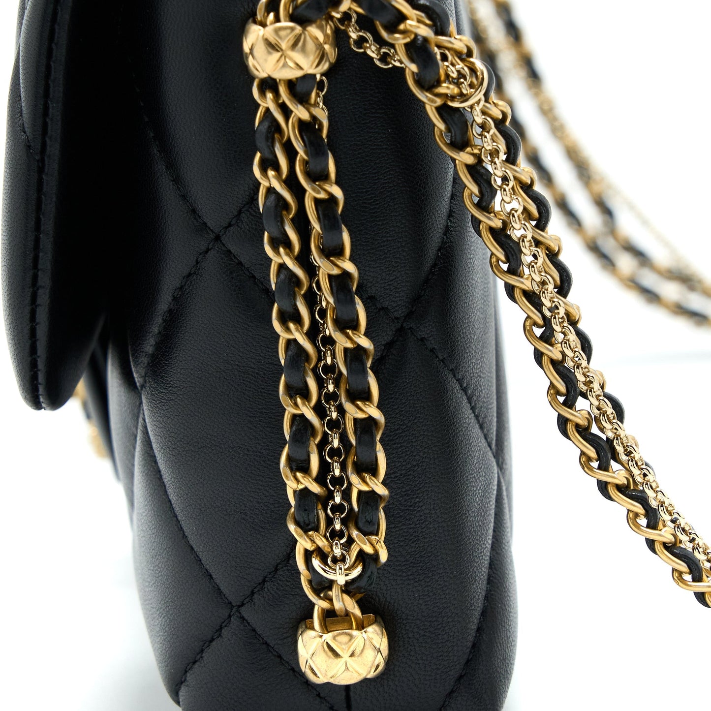 Chanel Quilted Detailed Logo Flap Bag Lambskin Black  (Microchip)