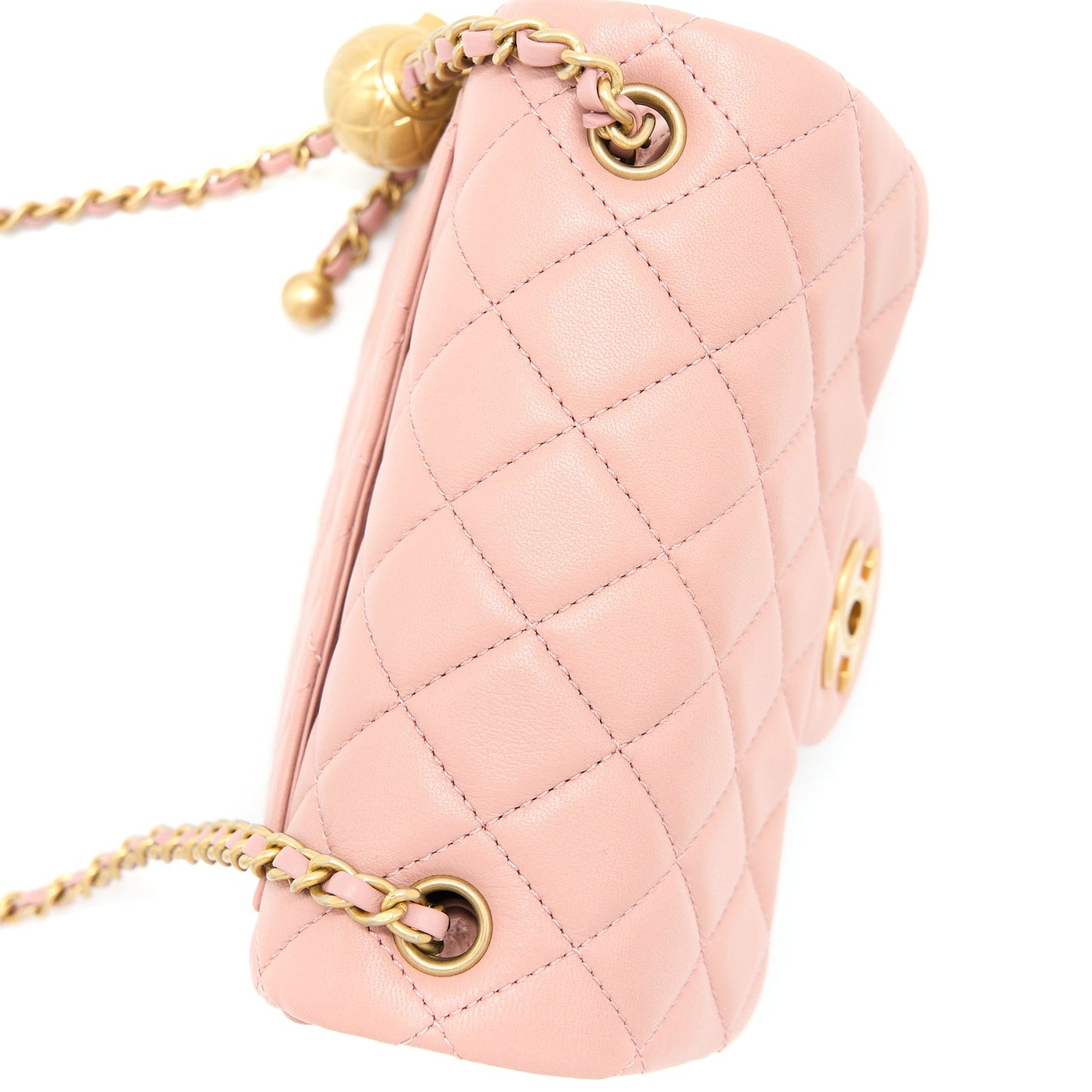 Chanel Pearl Crush Mini Square Flap Bag Lambskin Dark Pink  (Microchip)