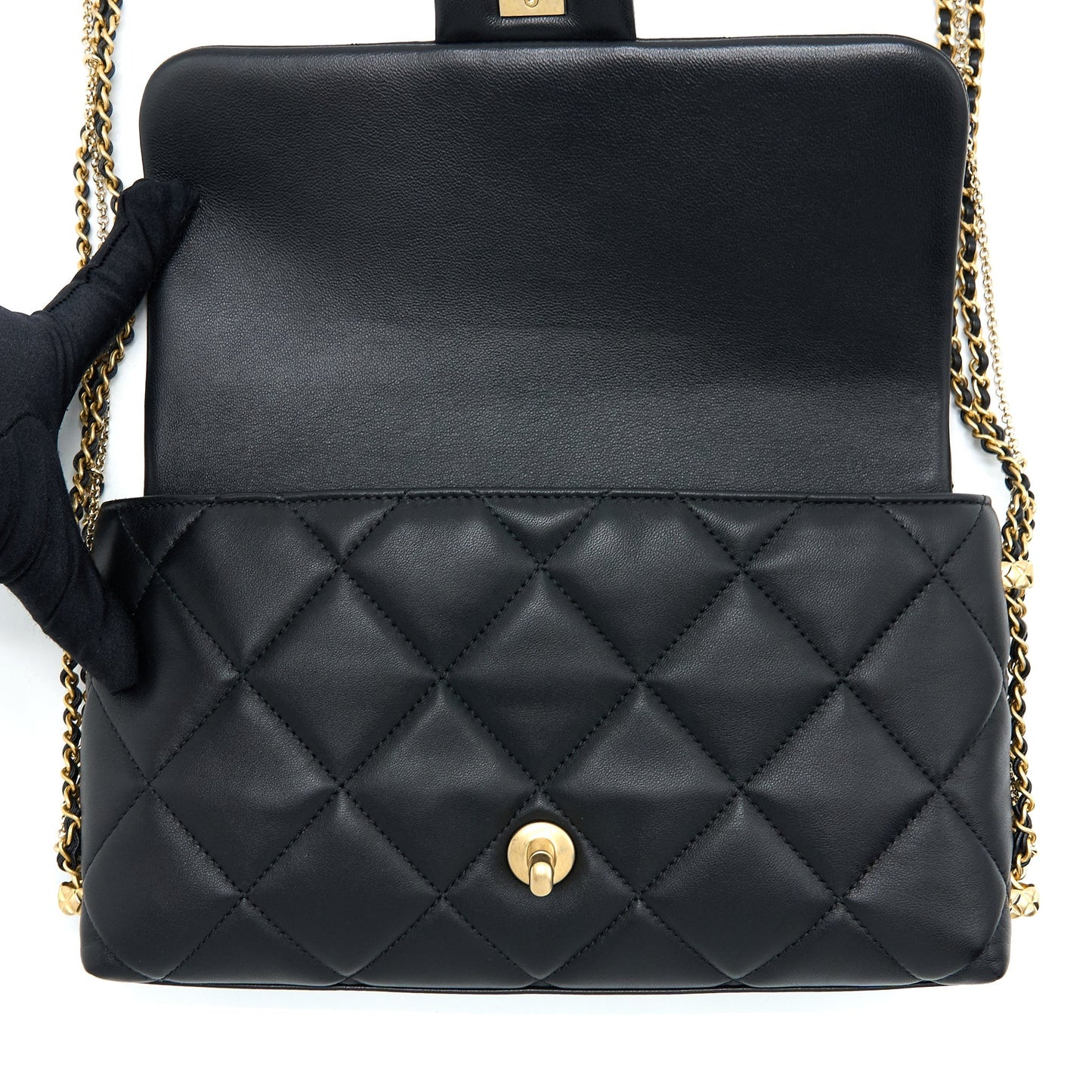Chanel Quilted Detailed Logo Flap Bag Lambskin Black  (Microchip)