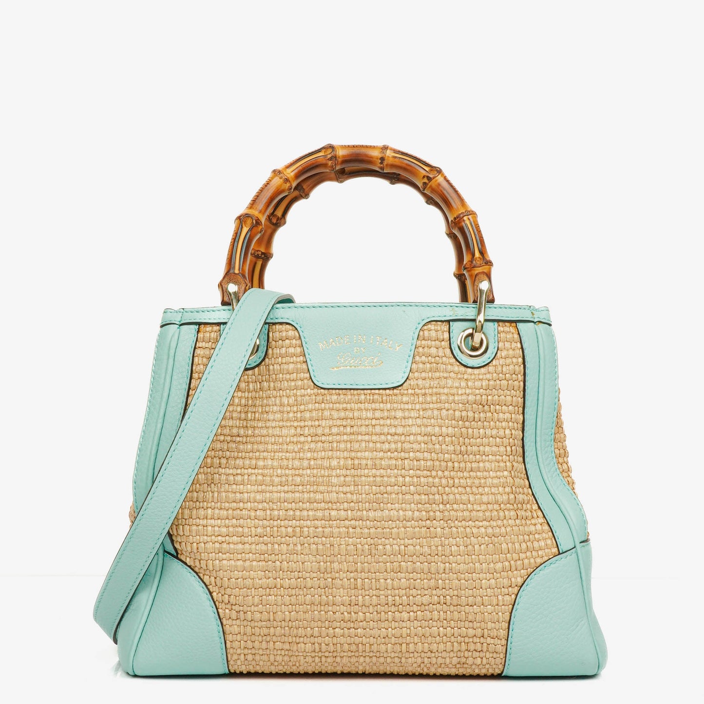 Gucci Woven Straw and Leather Bamboo Shopper Tote Bag