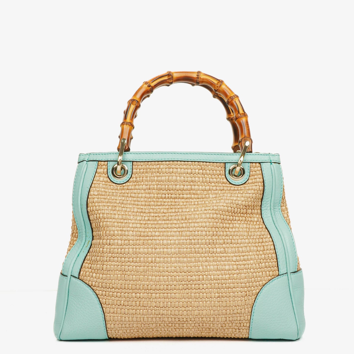 Gucci Woven Straw and Leather Bamboo Shopper Tote Bag