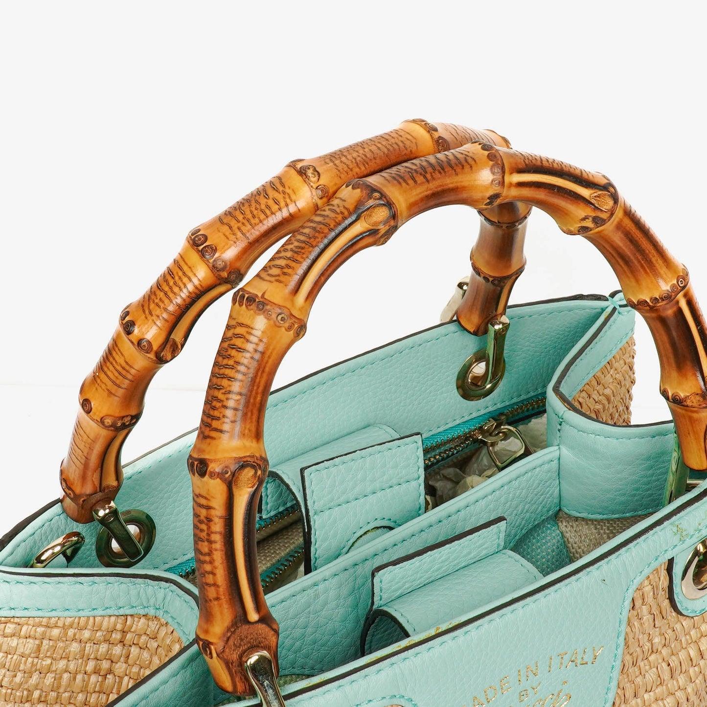 Gucci Woven Straw and Leather Bamboo Shopper Tote Bag