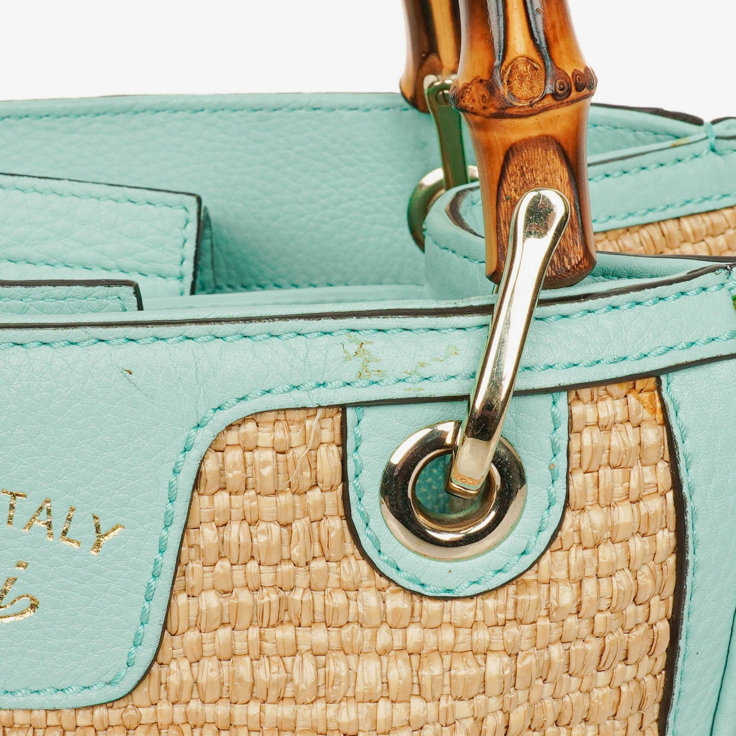 Gucci Woven Straw and Leather Bamboo Shopper Tote Bag