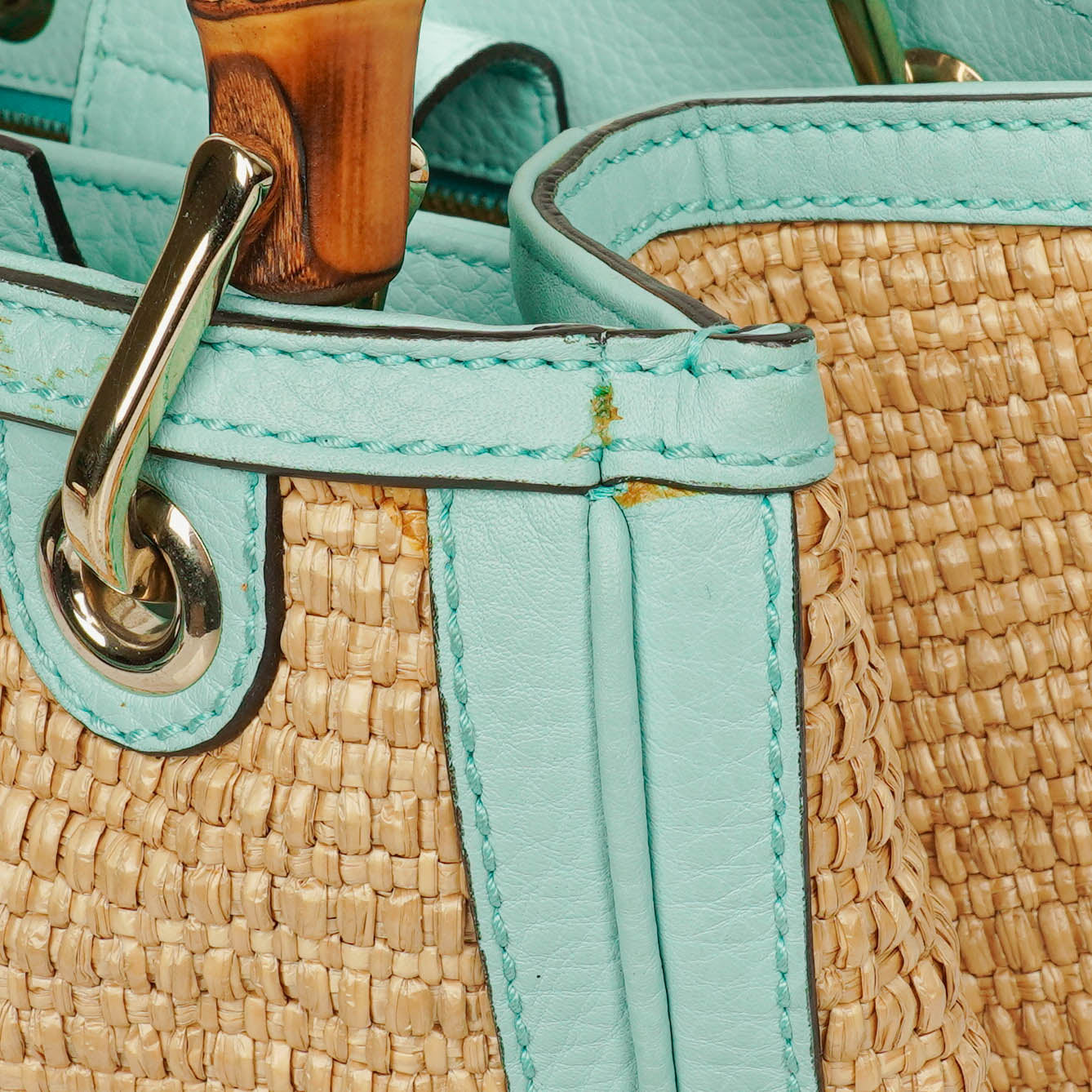 Gucci Woven Straw and Leather Bamboo Shopper Tote Bag