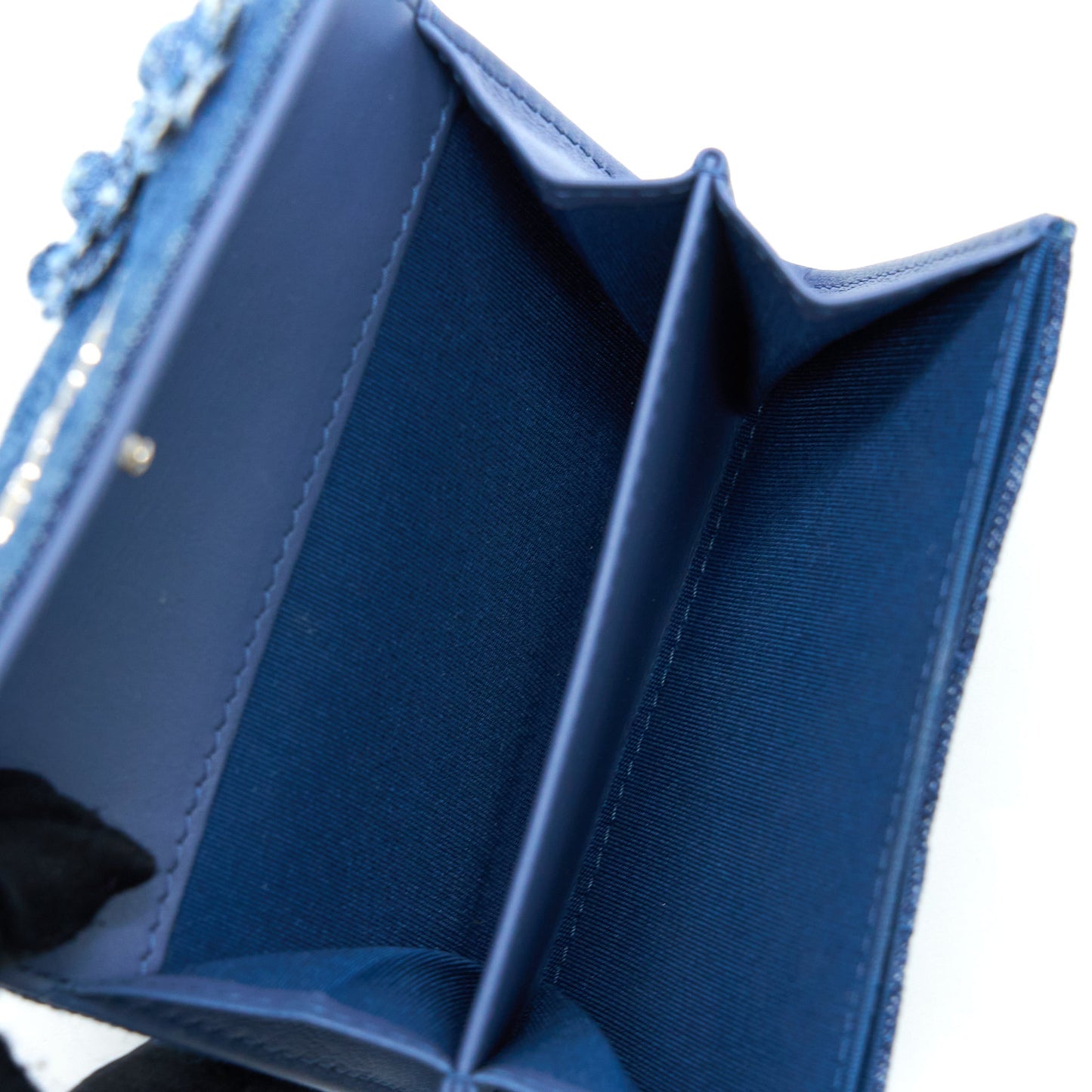 Chanel Flap Card Holder Camellia Denim Blue