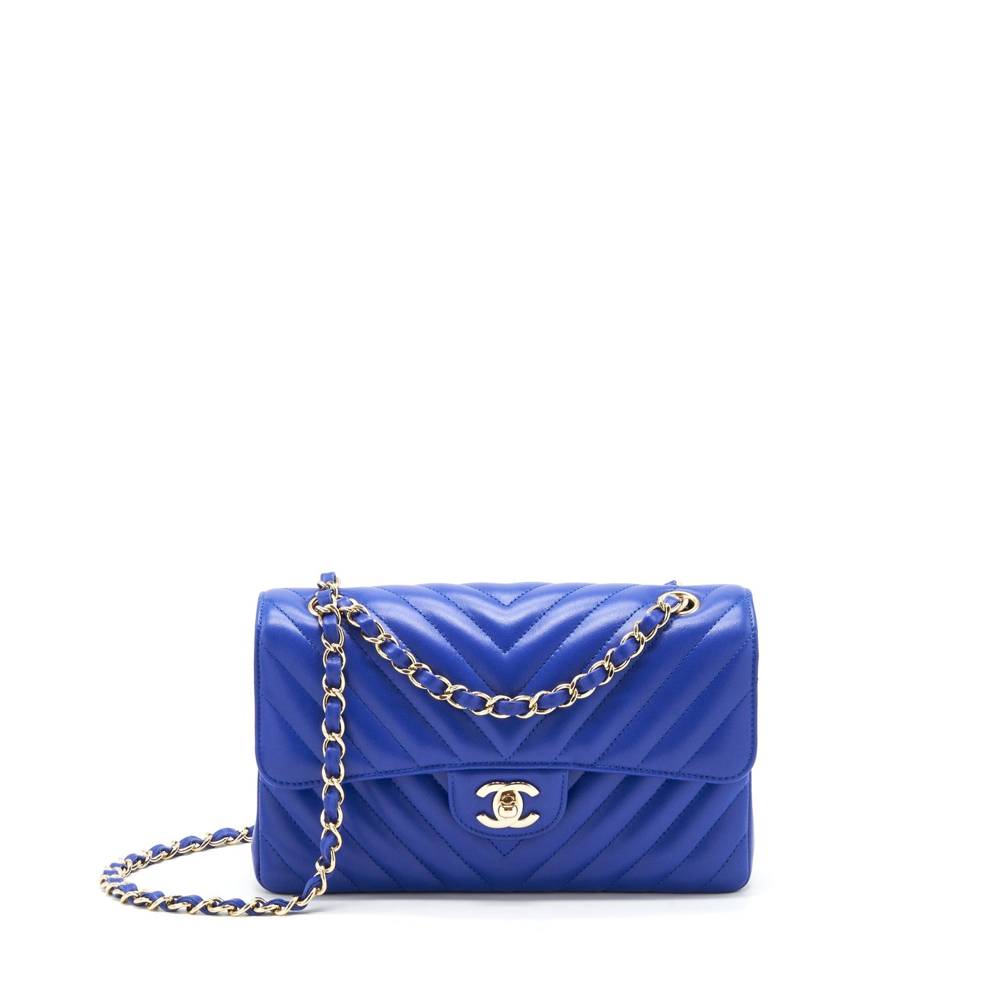 Chanel Small Classic Flap Bag Chevron Lambskin Blue L